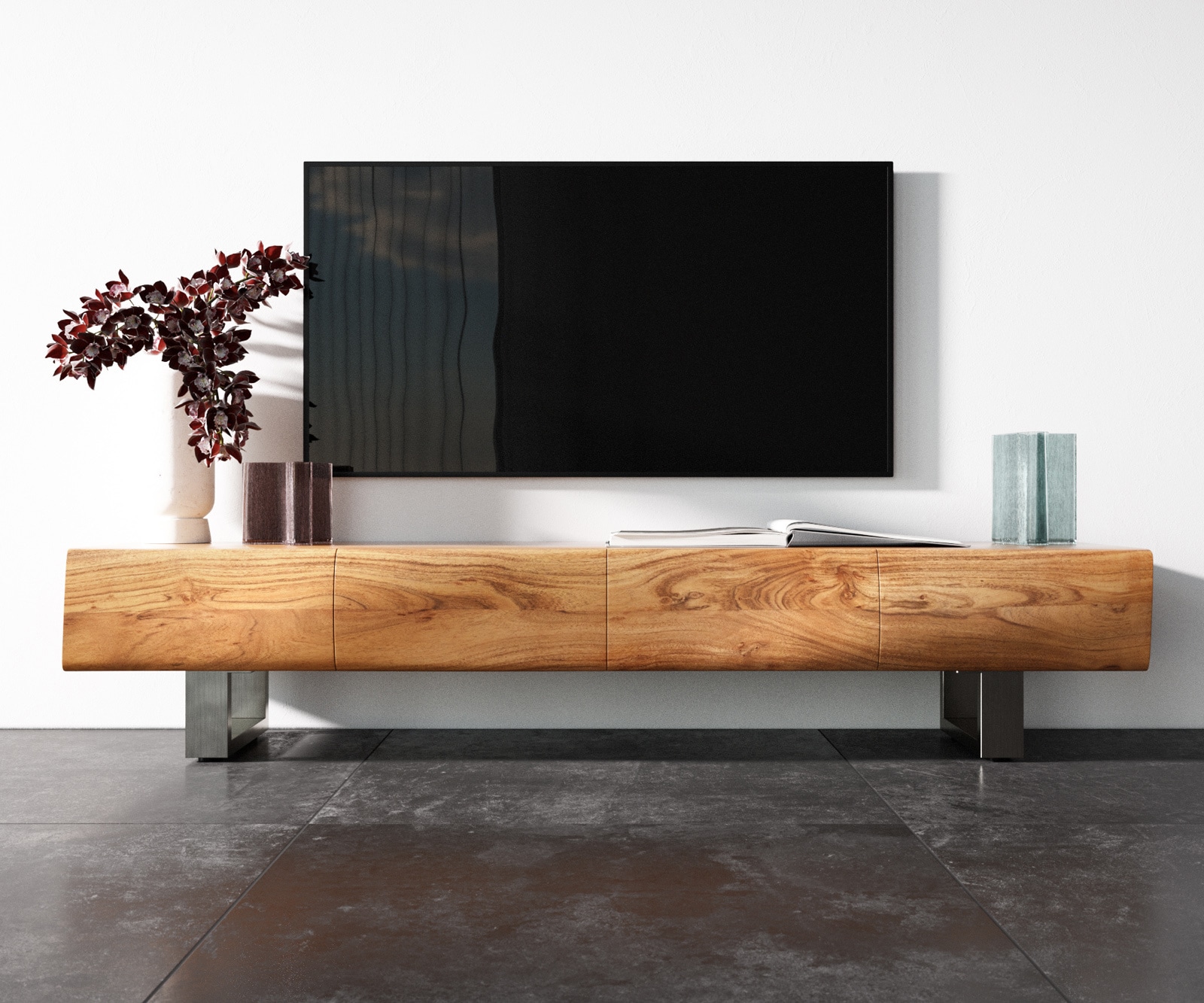Meuble - TV New Live-Edge 175 cm acacia naturel 4 portes patin inox brossé 3 Meuble - TV New Live-Edge 175 cm acacia naturel 4 portes patin inox brossé 3
