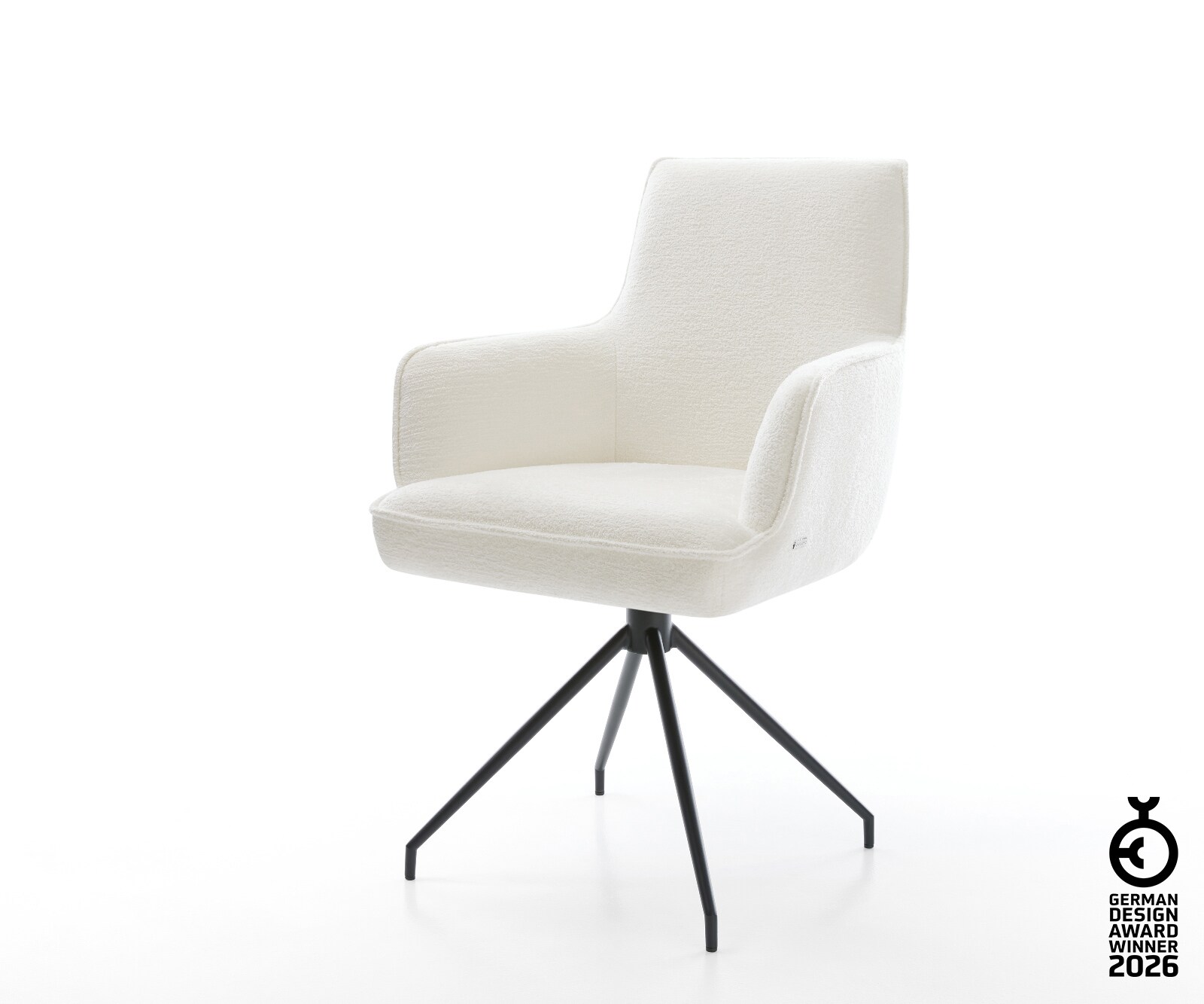 Chaise-de-salle-à-manger Heira-Flex avec accoudoirs bouclé doux beige pied croisé conique noir resorts ensachés 1