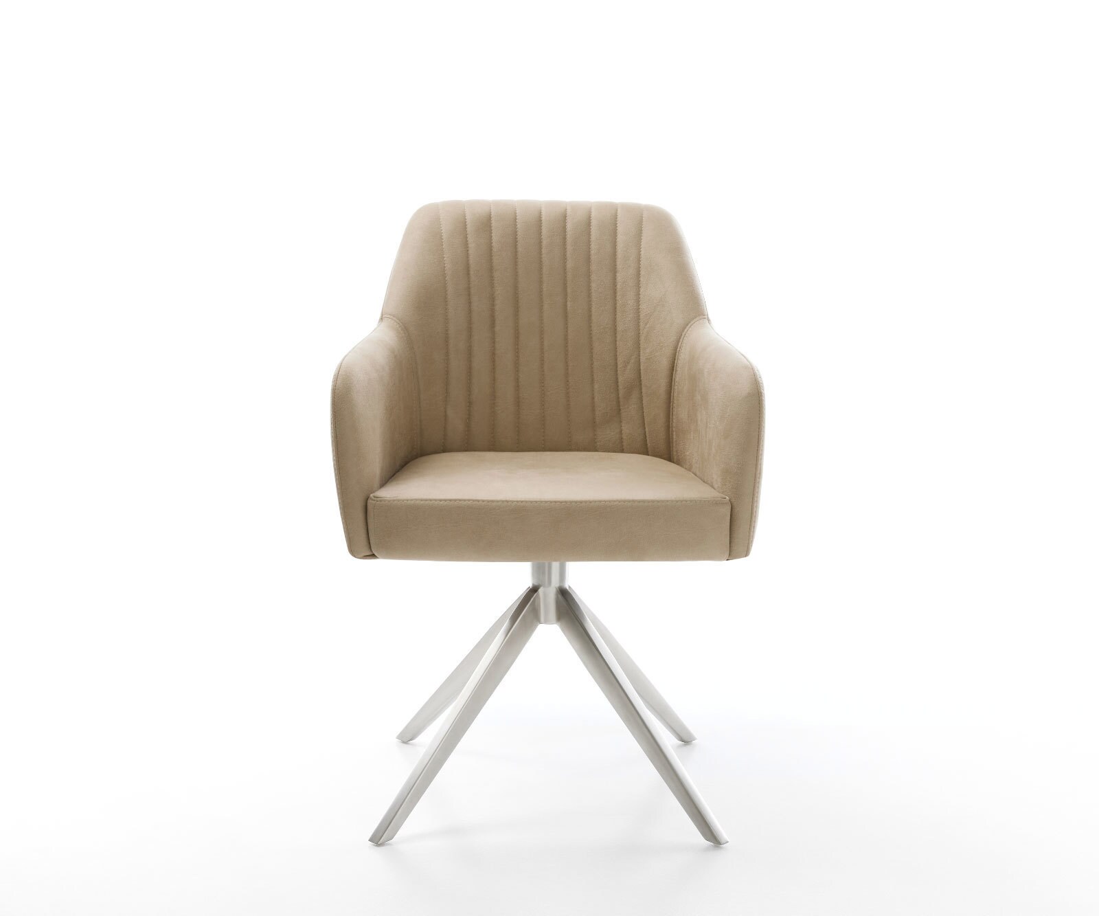 Chaise-de-salle-à-manger Greg-Flex microvelours beige vintage pied croisé large acier inoxydable brossé ressorts ensachés 2
