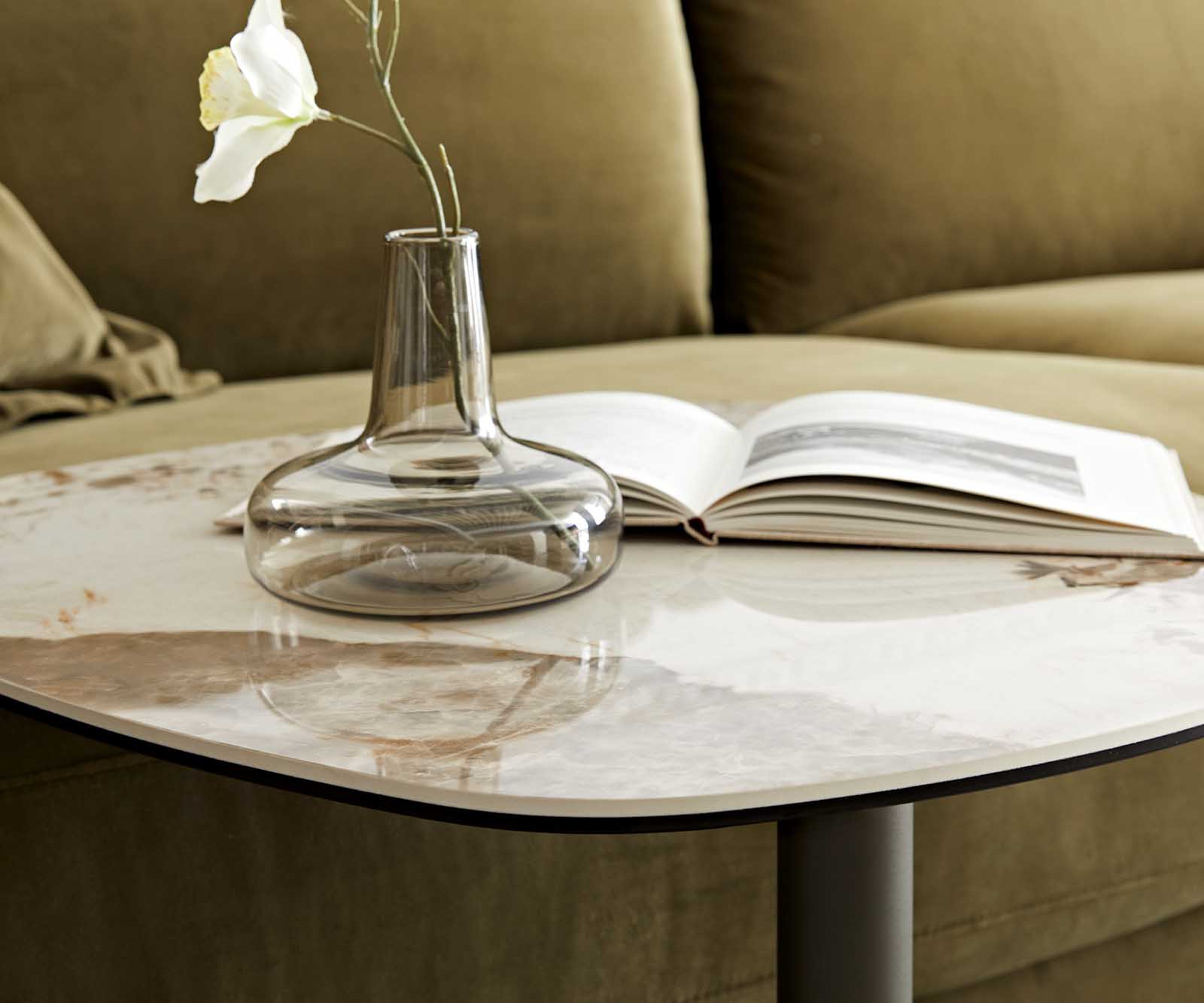 Beistelltisch Elenya 60x60 cm Keramik Minas Melange Weiß-Beige Gestell Effektfinish Titan 5