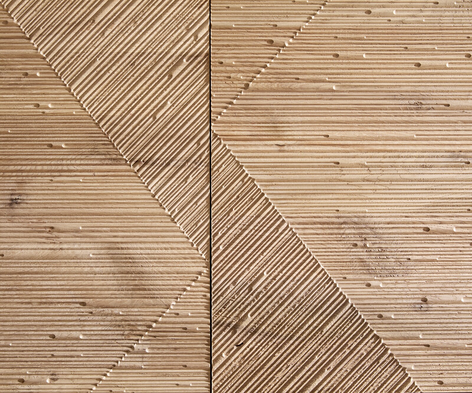 Lowboard Tereos 220 cm Eiche Natur 3D Effekt 4 Türen Winkelfuß Edelstahl gebürstet 2