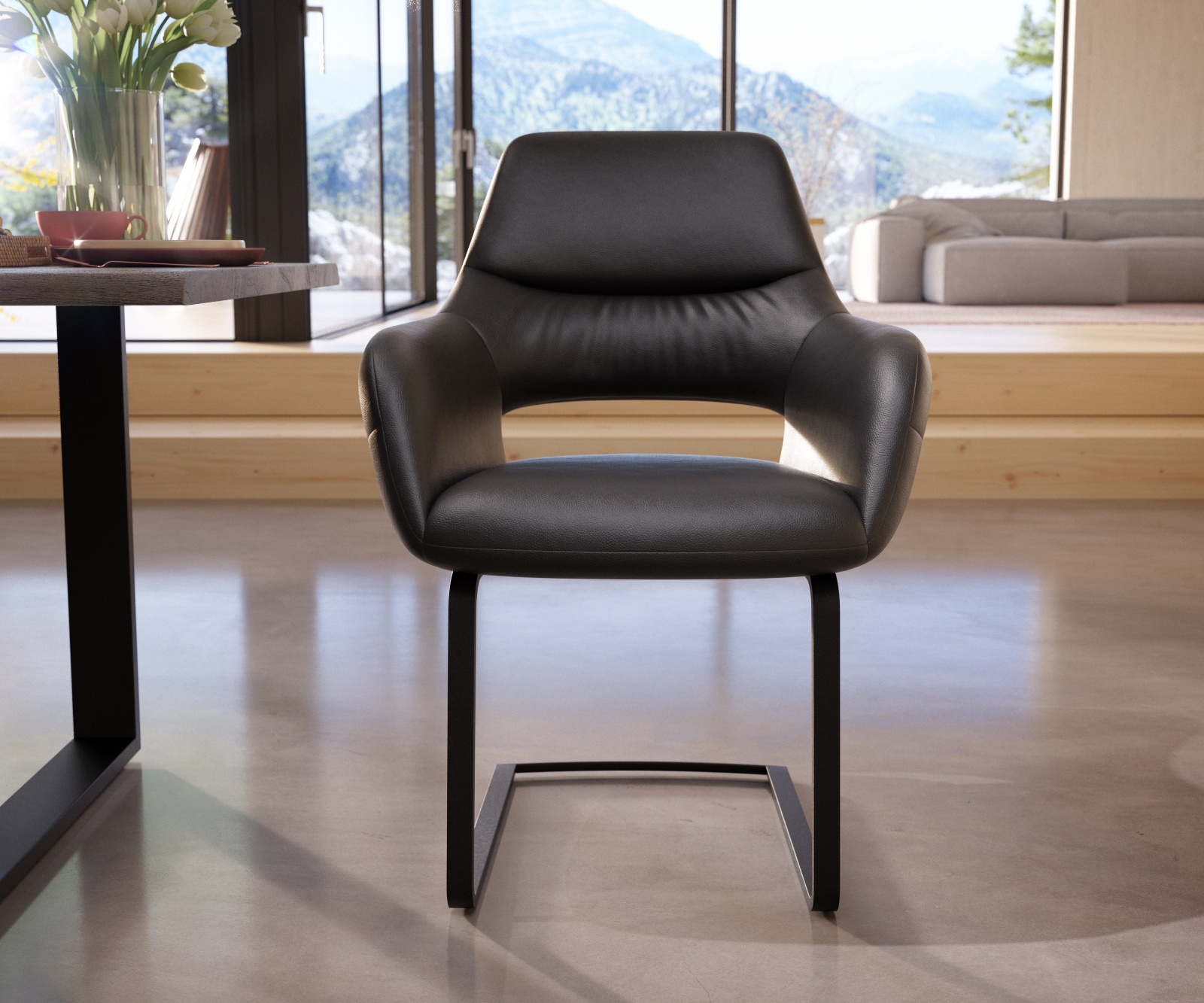 Freischwinger Yago-Flex mit Armlehnen Echt-Leder Schwarz Freischwinger flach Schwarz Taschenfederkern 1 Freischwinger Yago-Flex mit Armlehnen Echt-Leder Schwarz Freischwinger flach Schwarz Taschenfederkern 1