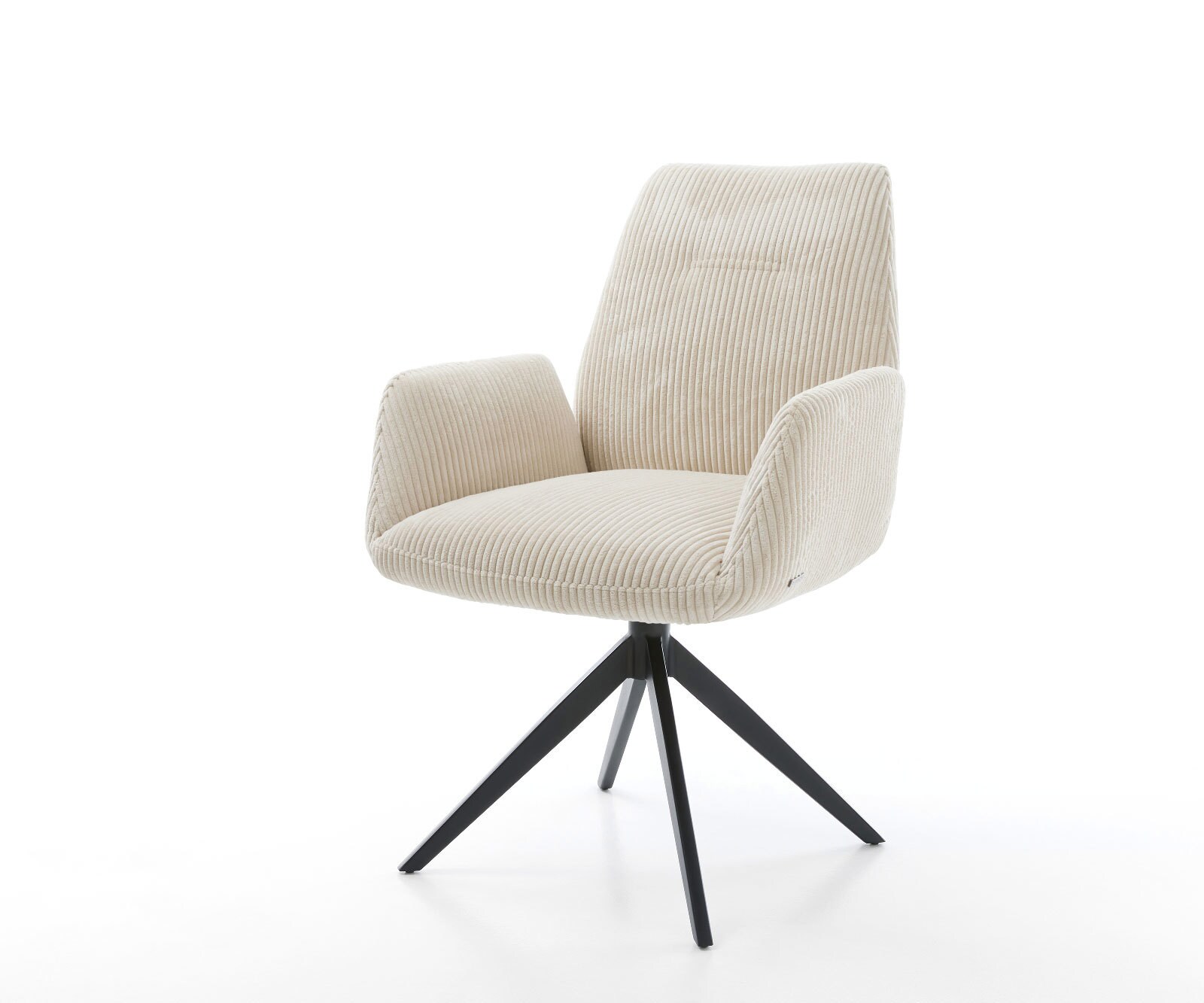 Chaise-pivotante Zoa-Flex côtelé beige pied croisé large noir pivotement sur 360° fonction bascule ressorts ensachés