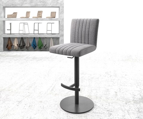 Chaise-de-bar Luiga-Flex tissu texturé gris clair pied pivotant réglable en hauteur métal