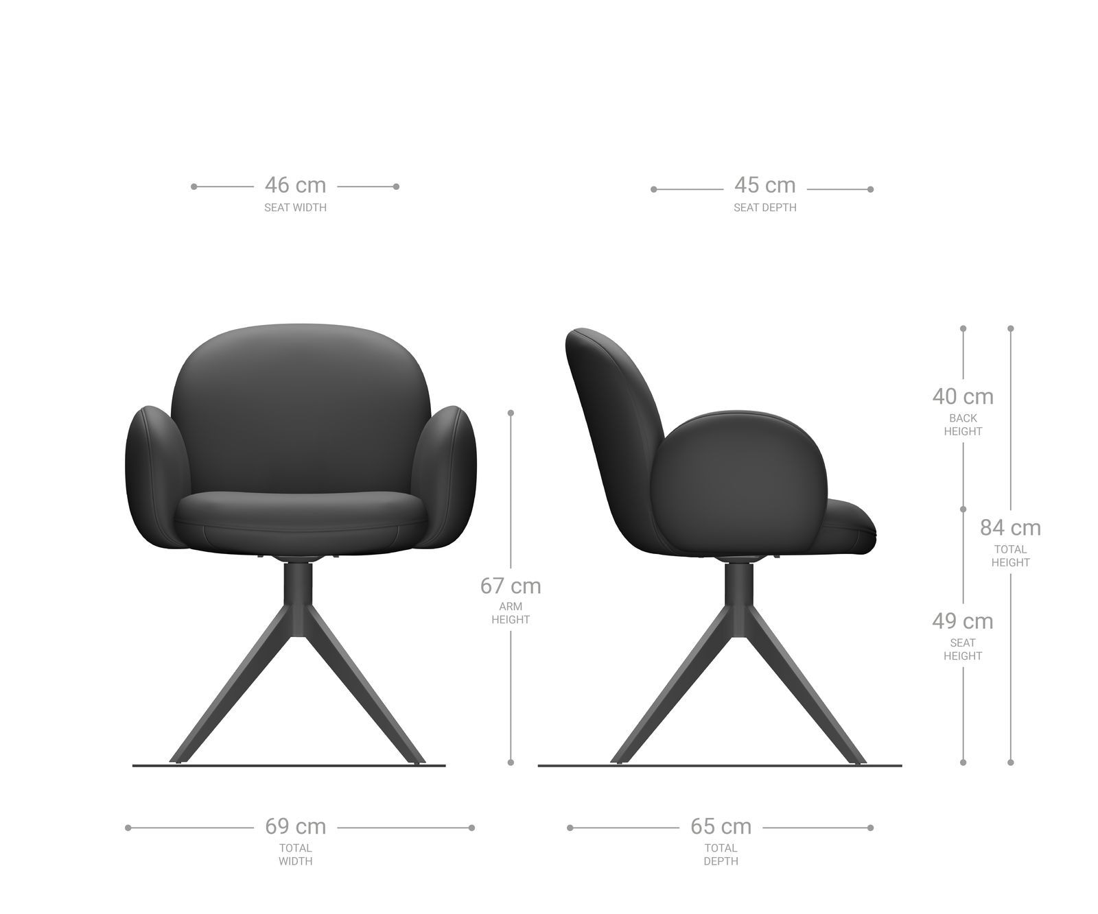 Chaise-pivotante Nube-Flex avec accoudoirs cuir de vache noir pied croisé large acier inoxydable brossé pivotement sur 360° ressorts ensachés 6 Chaise-pivotante Nube-Flex avec accoudoirs cuir de vache noir pied croisé large acier inoxydable brossé pivotement sur 360° ressorts ensachés 6