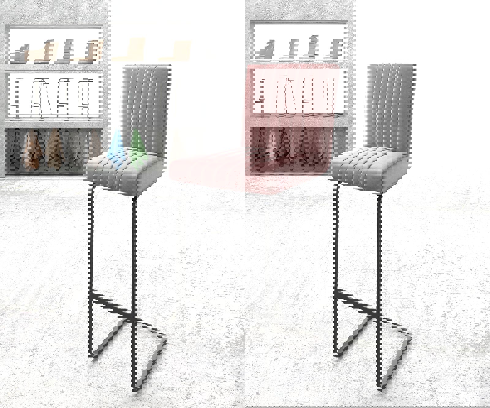 Barstuhl Luiga-Flex Samt Rosé Freischwinger flach Metall Barstuhl Luiga-Flex Samt Rosé Freischwinger flach Metall