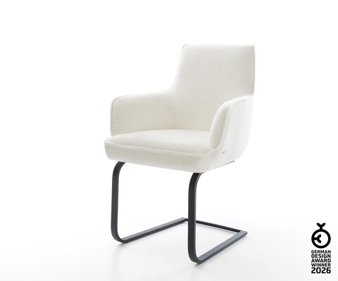 Cantilever Heira-Flex avec accoudoirs bouclé doux beige pied cantilever plat noir resorts ensachés