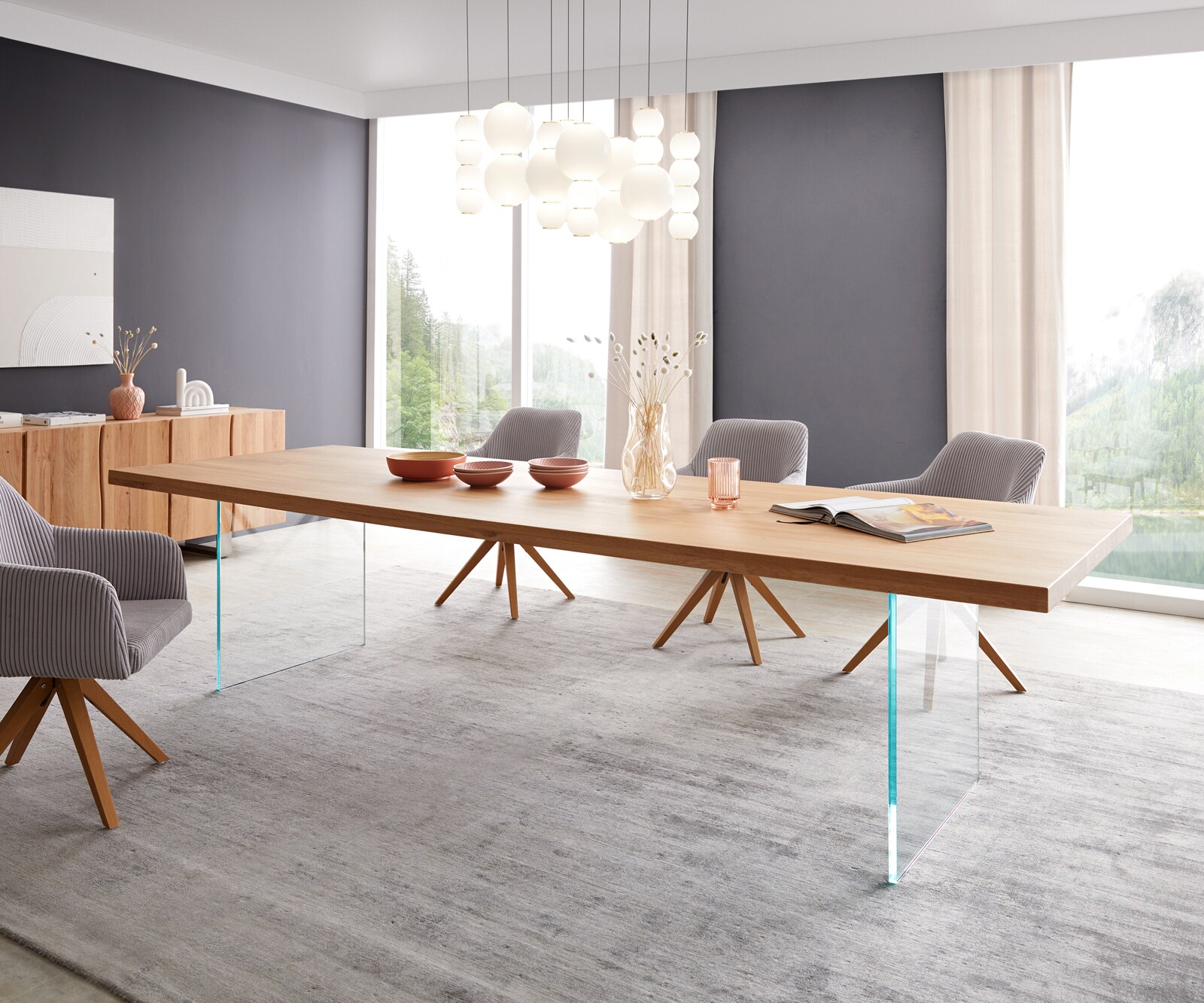 Table à manger Edge 300x100 chêne nature verre 1
