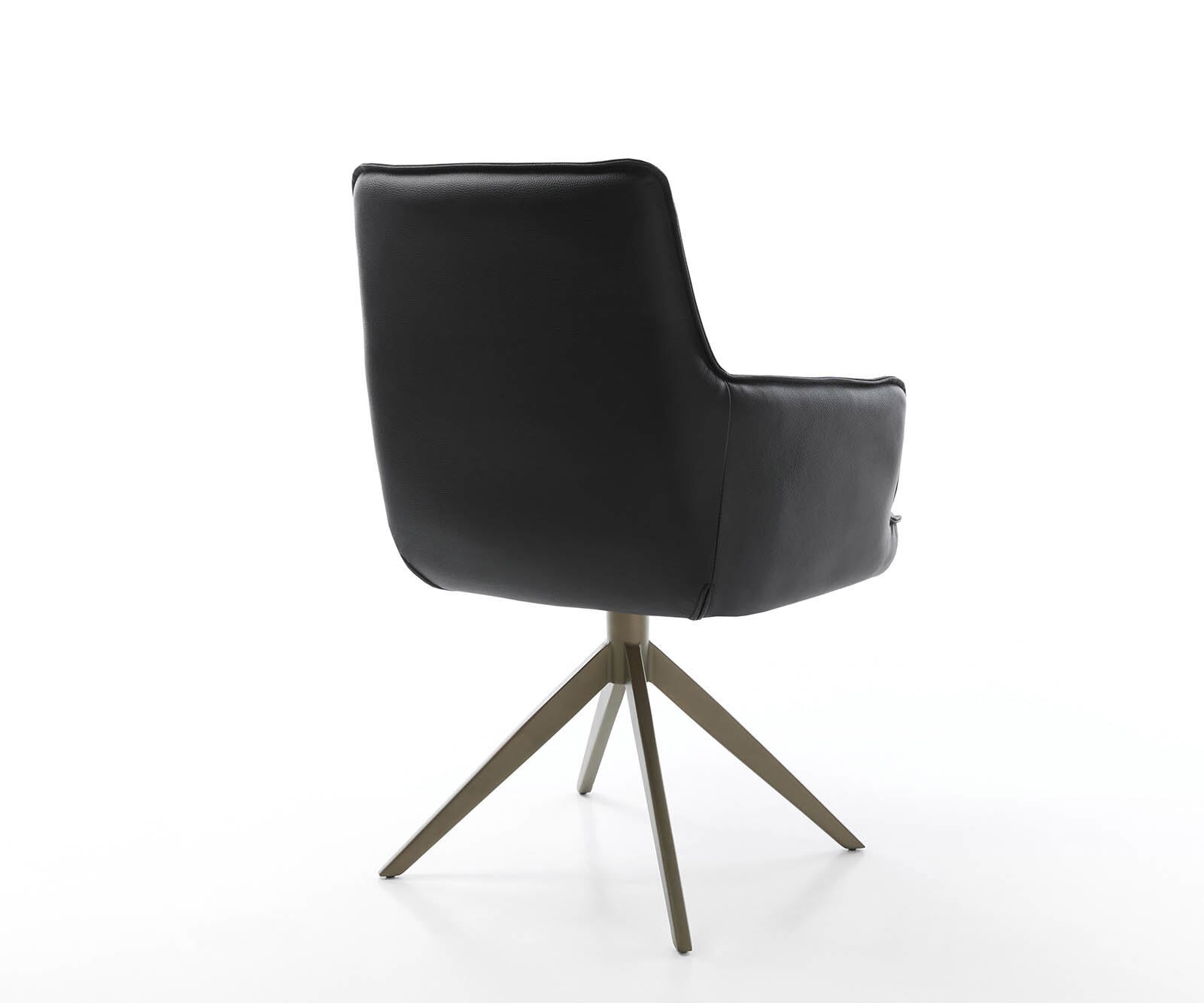 Chaise-pivotante Heira-Flex avec accoudoirs cuir de vache noir pied croisé large aspect titane pivotement sur 360° ressorts ensachés 5