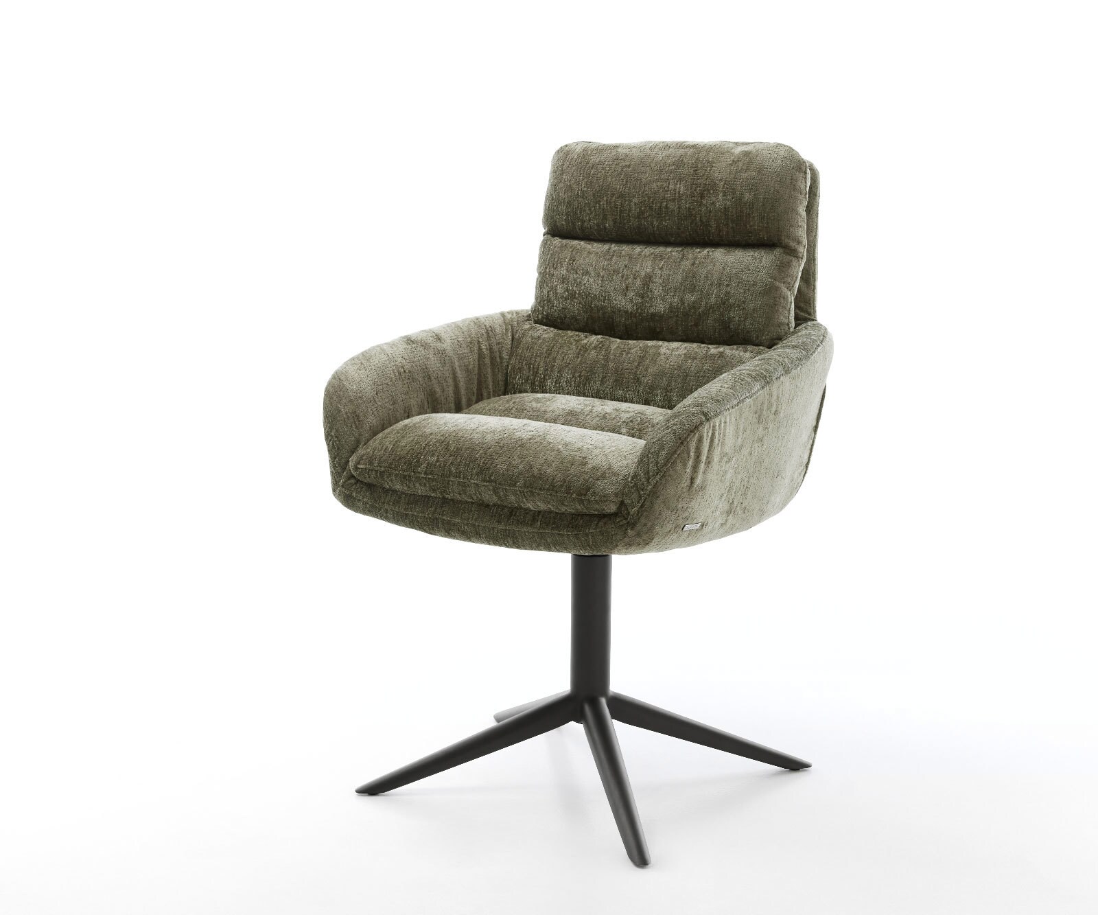 Drehstuhl Abelia-Flex mit Armlehnen Chenille Olive Fußkreuz Schwarz 360° drehbar Wippfunktion