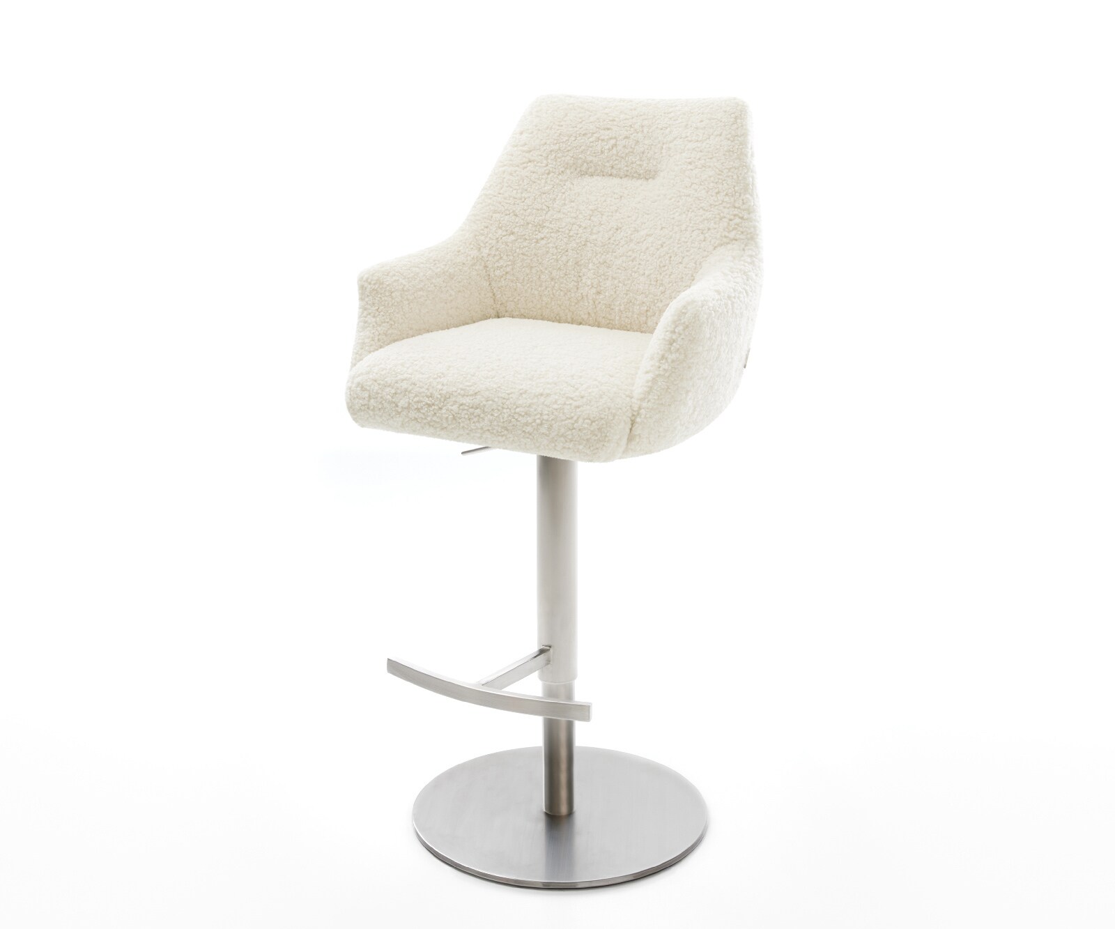 Chaise-de-bar Alja-Flex Tissu teddy Beige Pied pivotant réglable en hauteur en acier inoxydable Argent Ressort ensaché 1