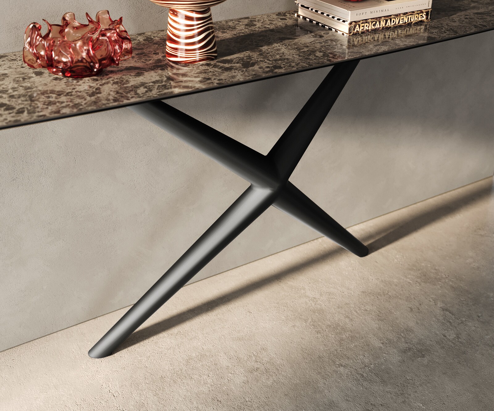 Console Edge forme bateau 180x40 cm Céramique Emperador Extra Lucidato Dunkelbraun Estelo Métal Noir 5
