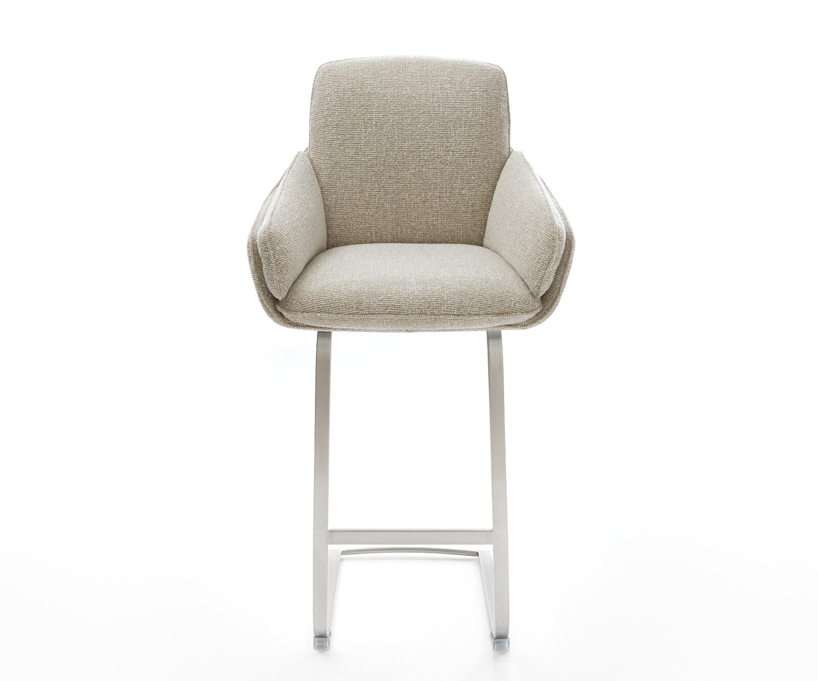 Barstuhl Luan-Flex Webstoff Soft Beige Freischwinger Flach Edelstahl Silberfarben 2