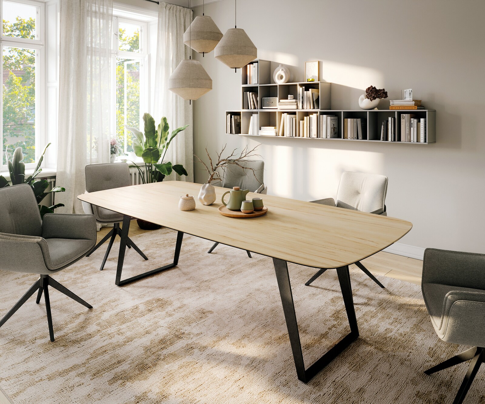 Esstisch Edge Boot 260x120 cm Keramik Laminam® Sabbia Eichefarbig Metall Schräg Schwarz