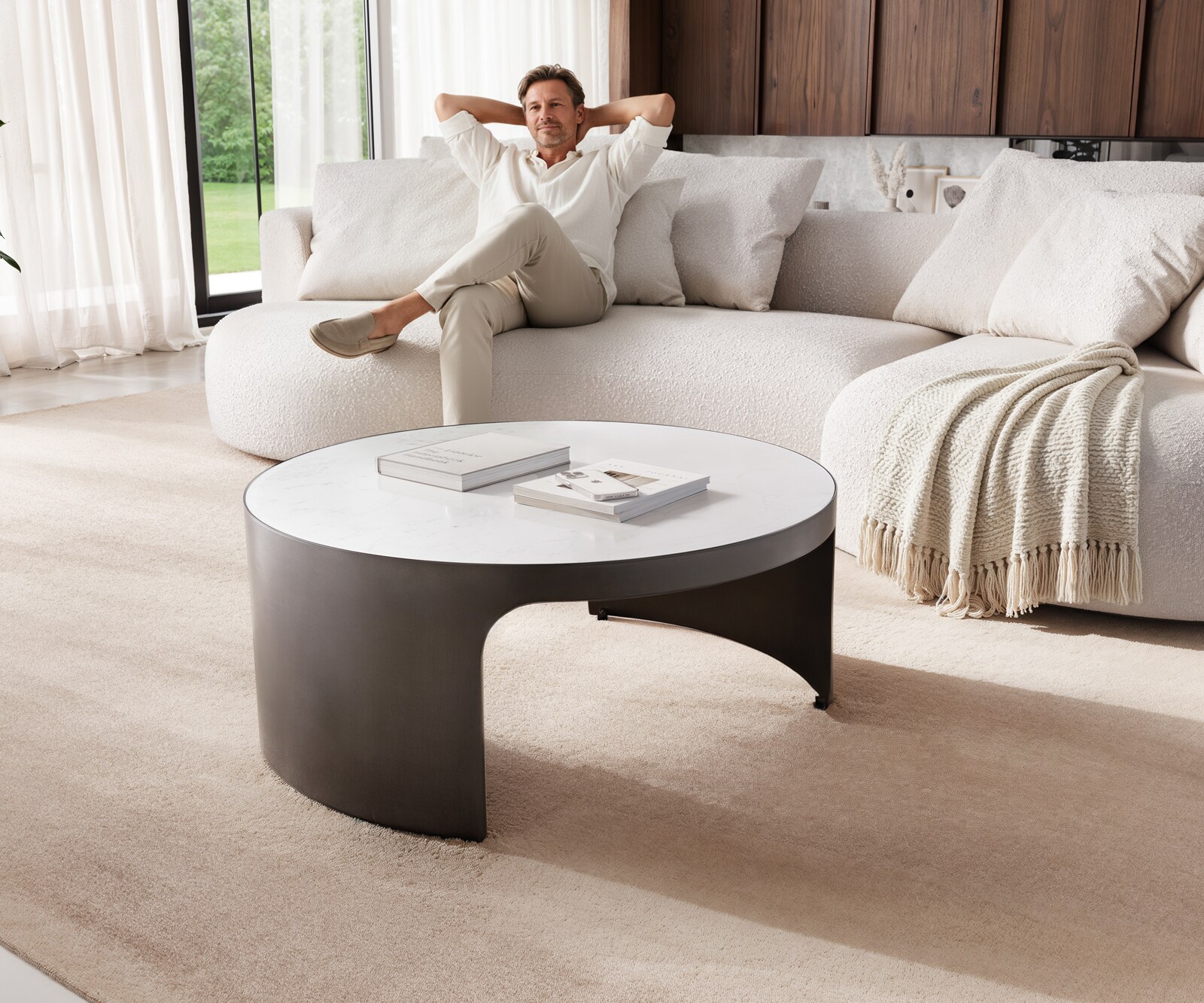 Couchtisch Alerio 90x90 cm Marmor Weiß Metall Black Antique