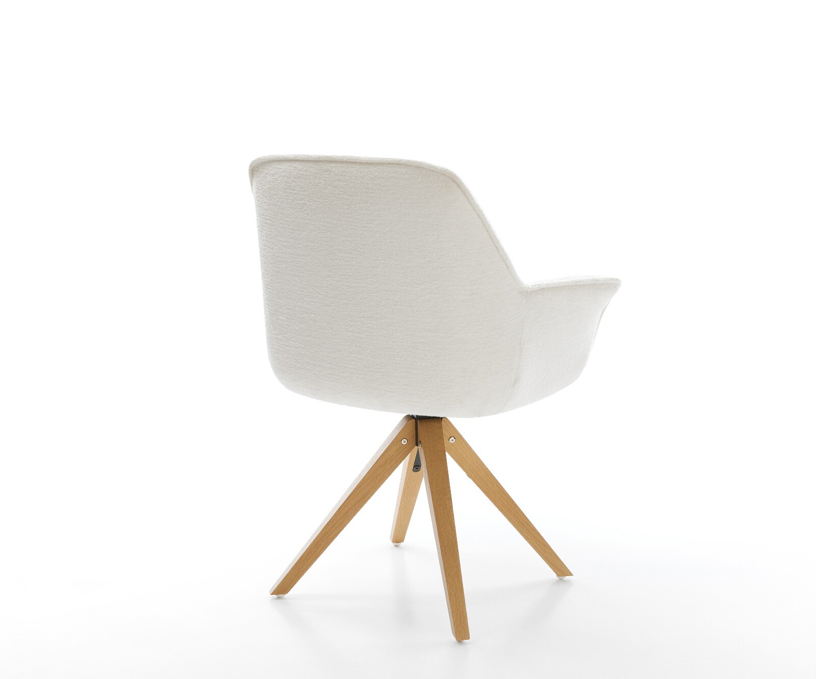 Chaise-pivotante Keila-Flex avec accoudoirs bouclé doux beige pied en bois angulaire naturel pivotement sur 180° 5