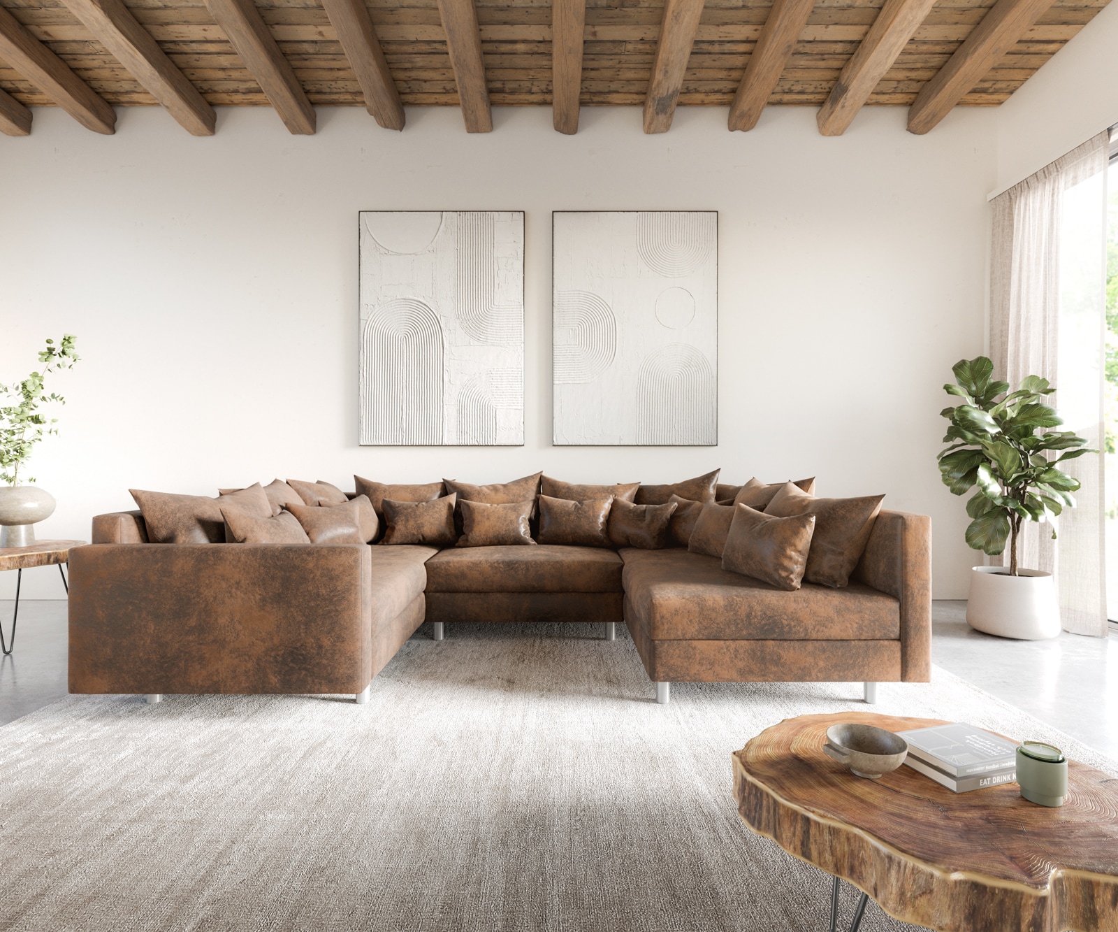 Wohnlandschaft Clovis Braun Antik Optik modular Armlehne  1 Wohnlandschaft Clovis Braun Antik Optik modular Armlehne  1