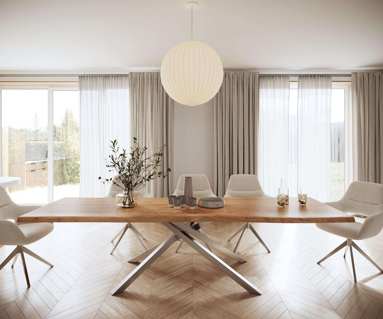 Esstisch Edge 300x100 XL Akazie Natur Kreuzgestell Rechteck Edelstahl Live-Edge 2