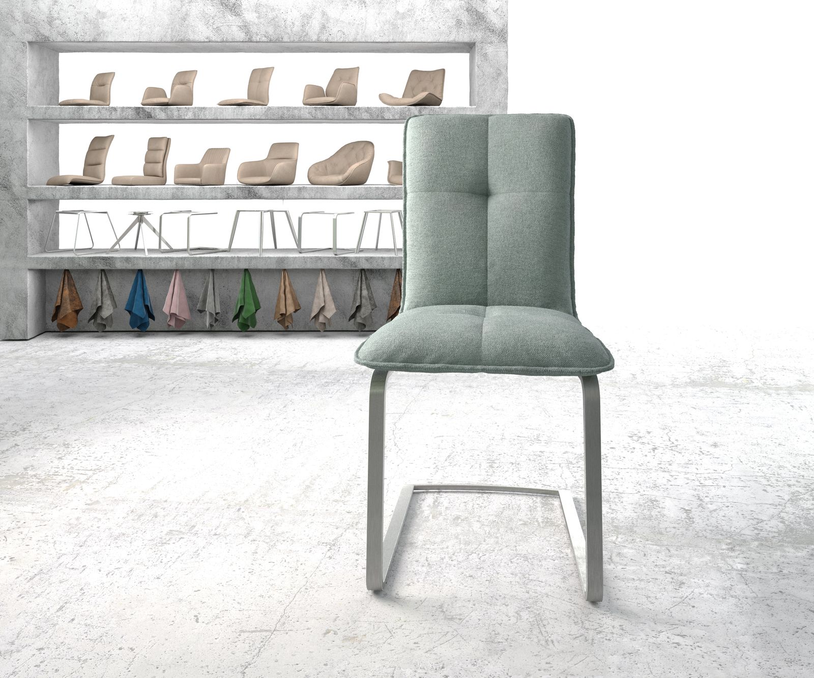 Schwingstuhl Maddy-Flex Stripes Mint Freischwinger flach Edelstahl  Wellenfederung 1