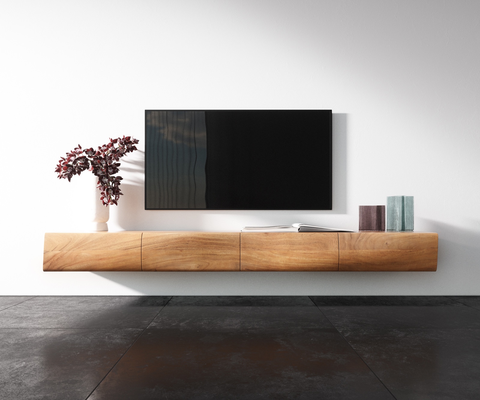 Meuble-TV  New Live-Edge 200 cm acacia naturel 4 portes flottantes 3 Meuble-TV  New Live-Edge 200 cm acacia naturel 4 portes flottantes 3