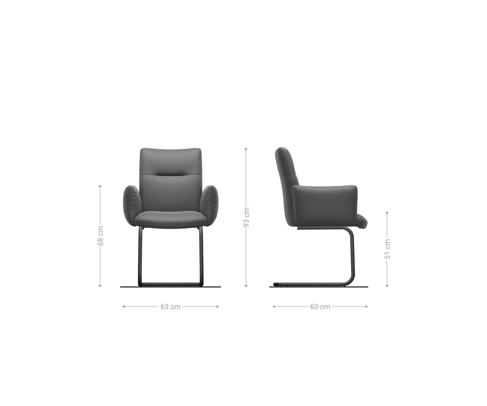 Cantilever Jova-Flex avec accoudoirs chenille gris argenté pied cantilever rond acier inoxydable brossé ressorts ensachés 6