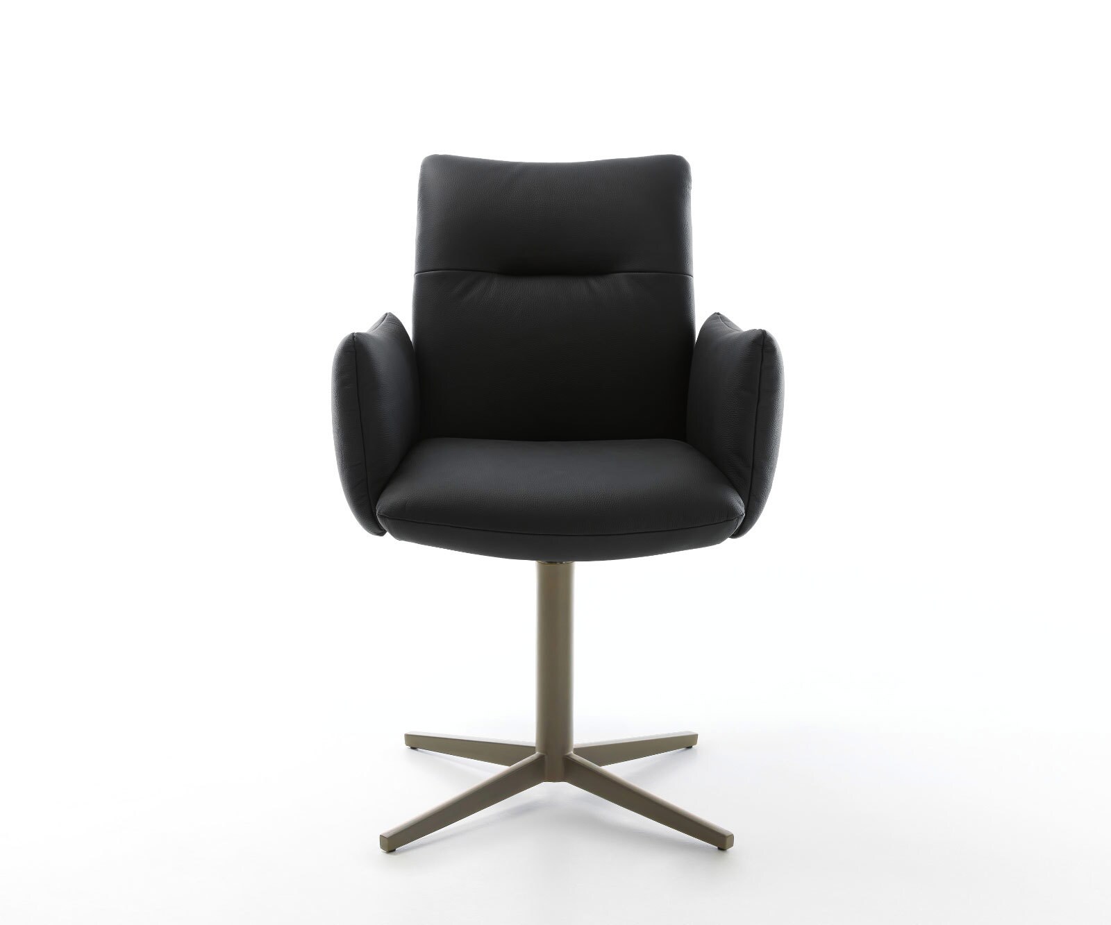 Drehstuhl Jova-Flex mit Armlehnen Echt-Leder Schwarz Fußkreuz Effektfinish Titan 360° drehbar Taschenfederkern 1