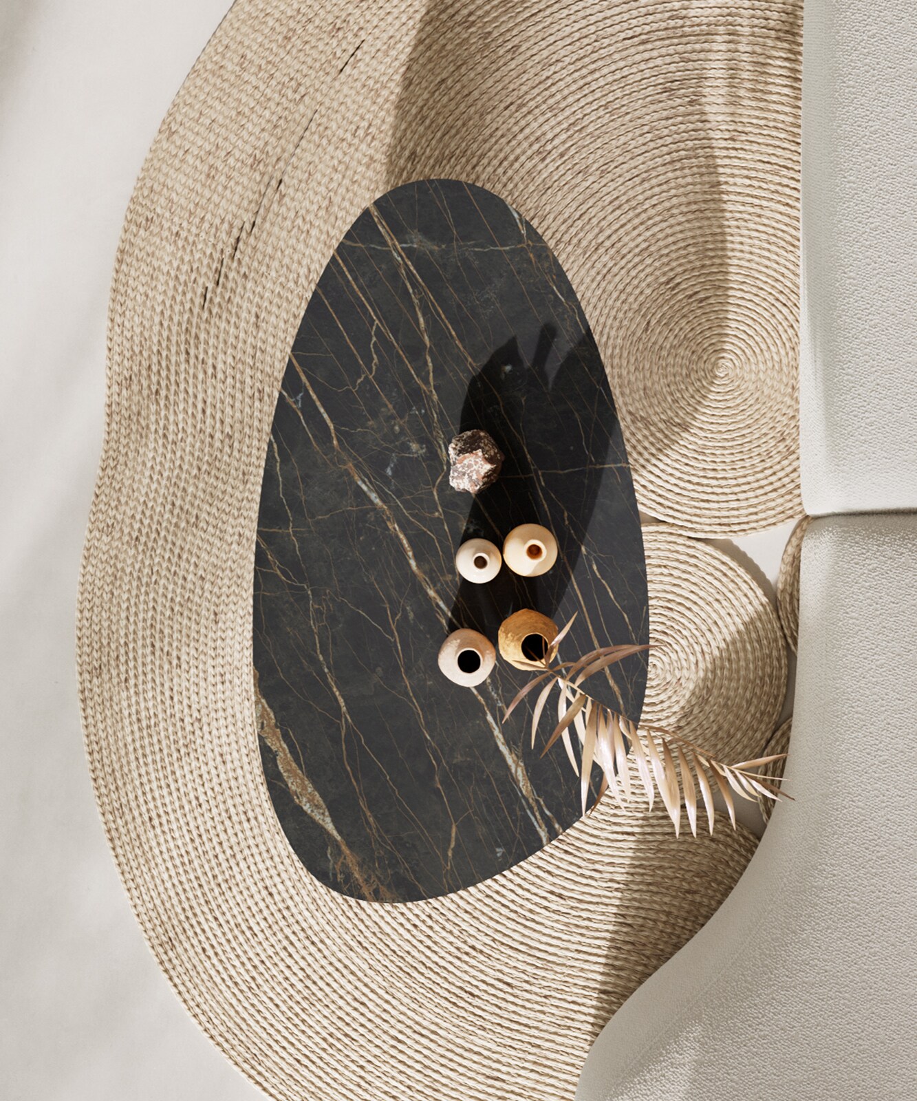 Table basse Edge Oval 140x75 cm céramique Laminam® Noir Desir brun Parabi acier inoxydable brossé 5