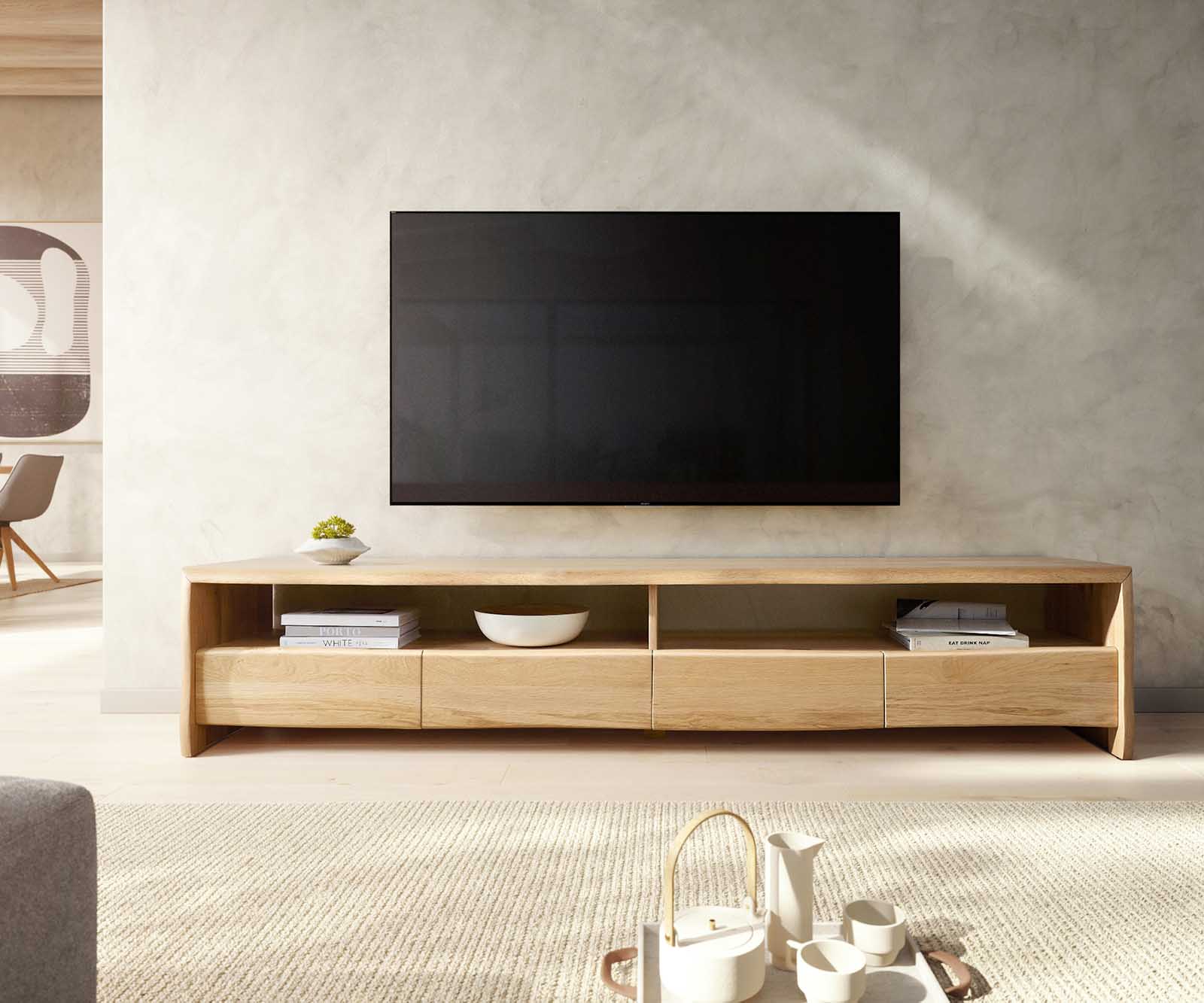 Lowboard Live-Edge 230 cm Eiche Natur 4 Schübe Massiv Baumkante 1