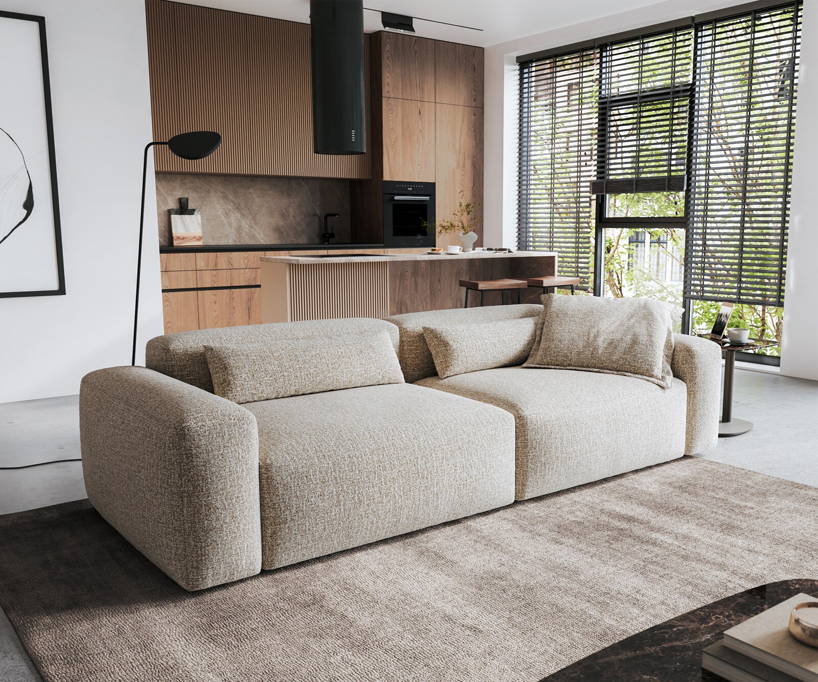 Big-Sofa Freestyle 280x110 cm Webstoff Soft Beige Kappnaht 1