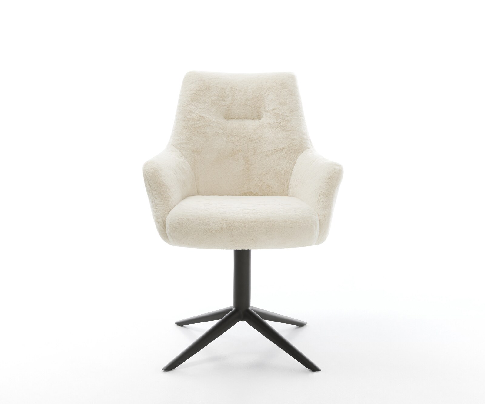 Drehstuhl Alja-Flex mit Armlehnen Plüsch Creme-Weiß Fußkreuz Schwarz 360° drehbar Wippfunktion Taschenfederkern 2