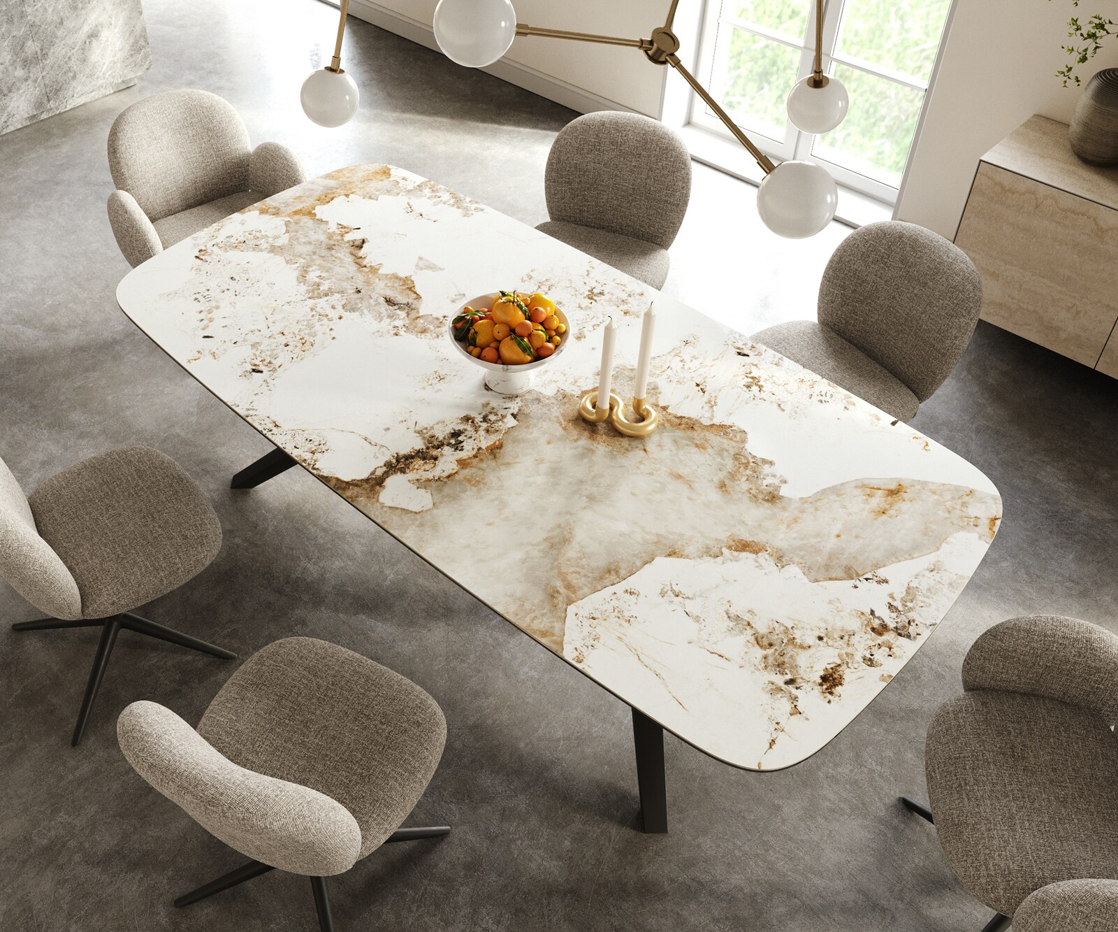 Table à manger Edge Boot 240x120 cm Céramique Minas Melange Blanc-Beige Zenthara anguleux Métal Noir 4