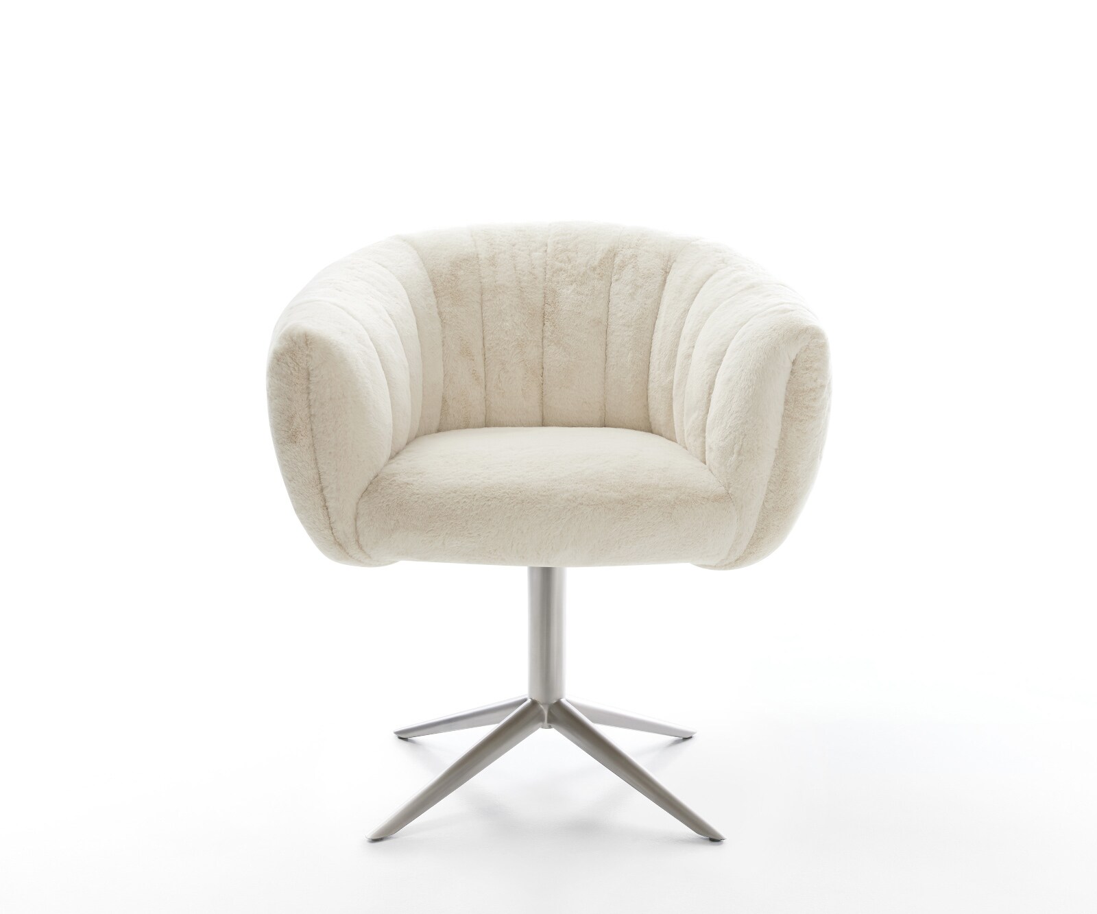 Drehstuhl Jada-Flex Plüsch Creme-Weiß Fußkreuz Edelstahl 360° drehbar Wippfunktion Taschenfederkern 1