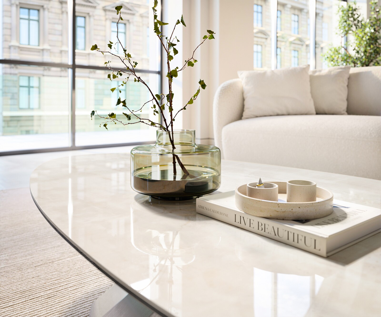 Table basse Edge ovale 140x75 cm céramique Onyx Champagne Parabi acier inoxydable brossé 5