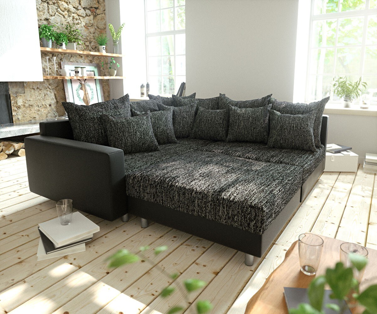Ecksofa Clovis Schwarz modular Hocker Armlehne Ottomane Links 1