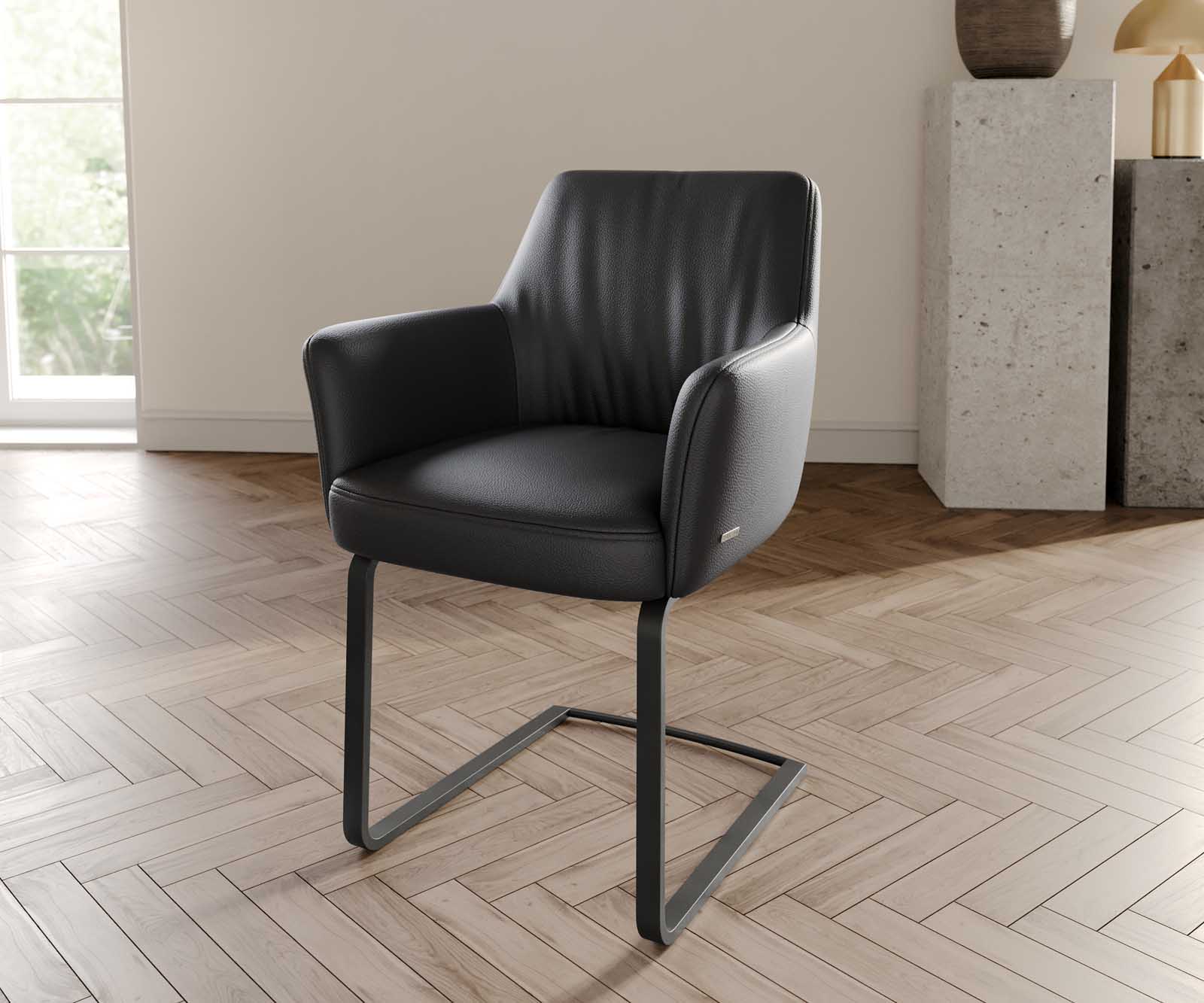 Freischwinger Xana-Flex mit Armlehnen Echt-Leder Schwarz Freischwinger flach Schwarz Taschenfederkern