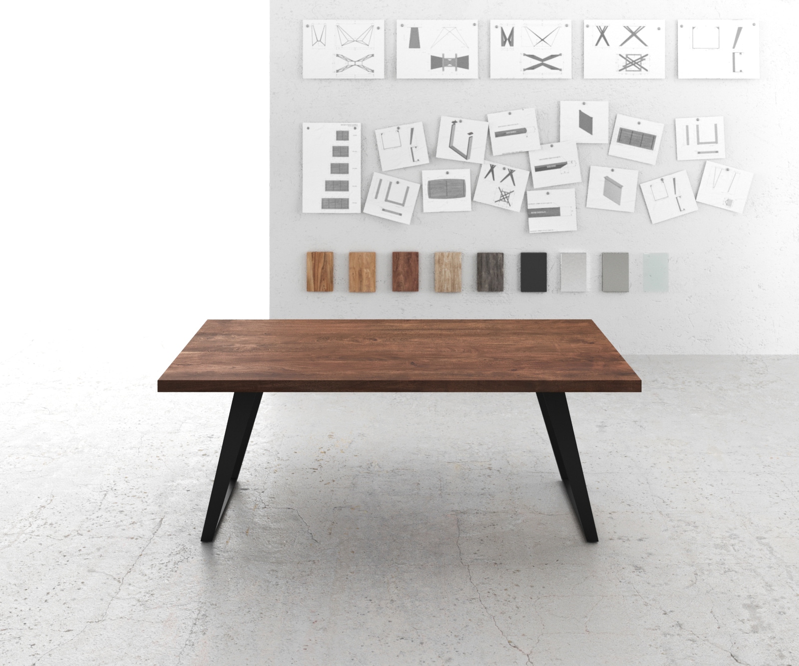 Esstisch Edge 200x100 XL Akazie Braun Metall Schräg 1 Esstisch Edge 200x100 XL Akazie Braun Metall Schräg 1