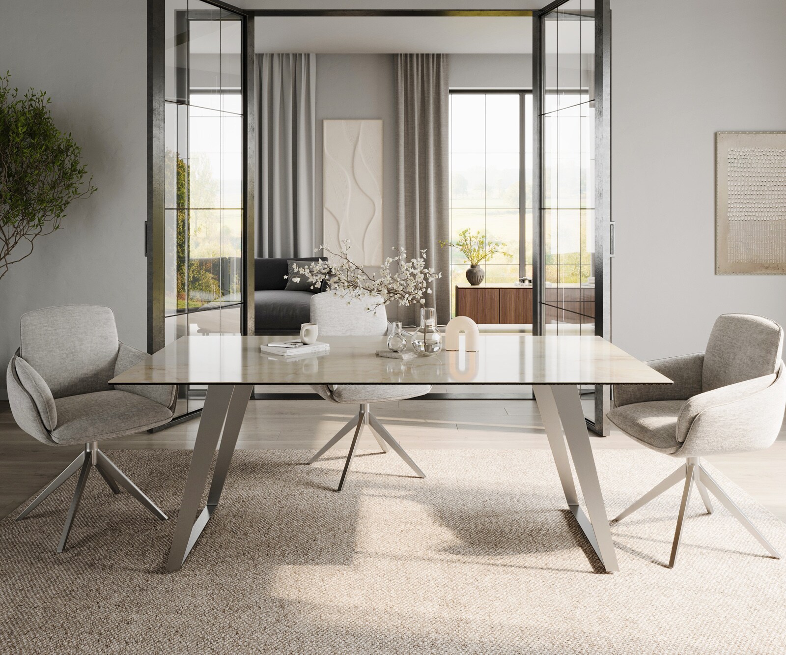 Table à manger Edge 200x100 céramique Laminam® Onice Oro ​acier inoxydable incliné 2