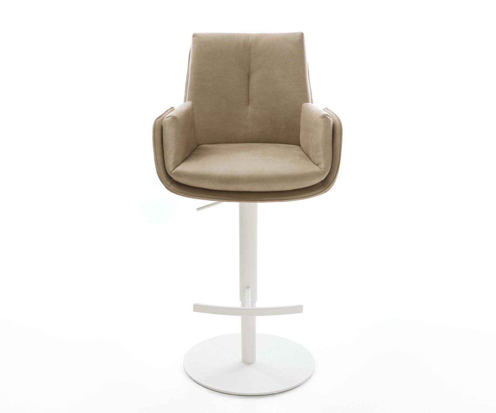 Barstuhl Clea-Flex Mikrofaser Beige Vintage Drehfuß höhenverstellbar Metall Weiß 2