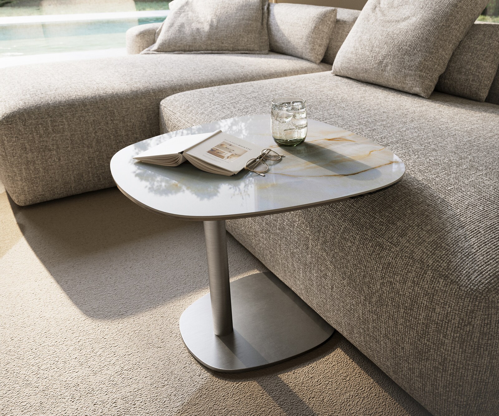 Beistelltisch Edge Boot 60x60 cm Keramik Onyx Pearl Eleny Edelstahl gebürstet 1