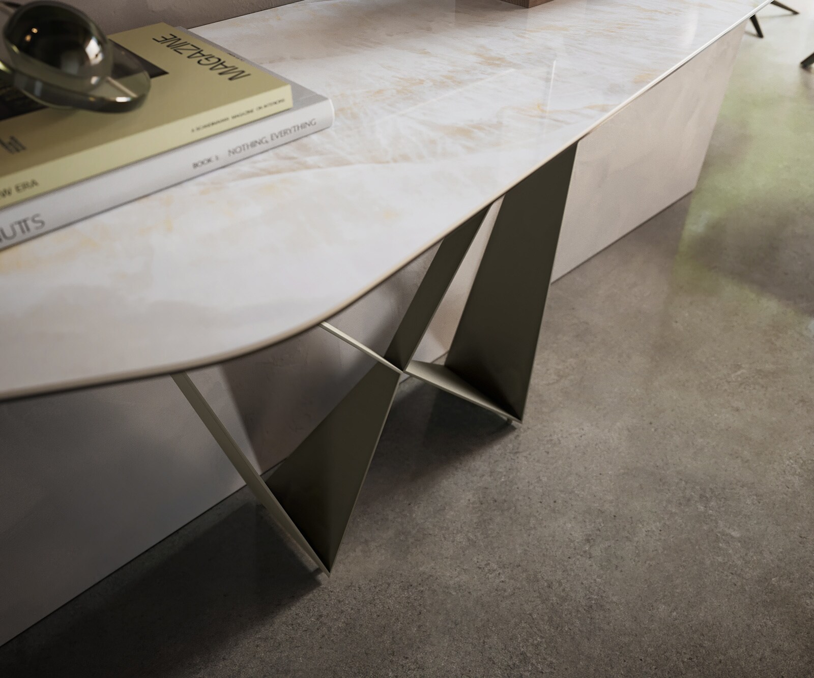 Konsolentisch Edge Polygonal 180x50 cm Keramik Onyx Pearl Spios Metall Effektfinish Titan 5