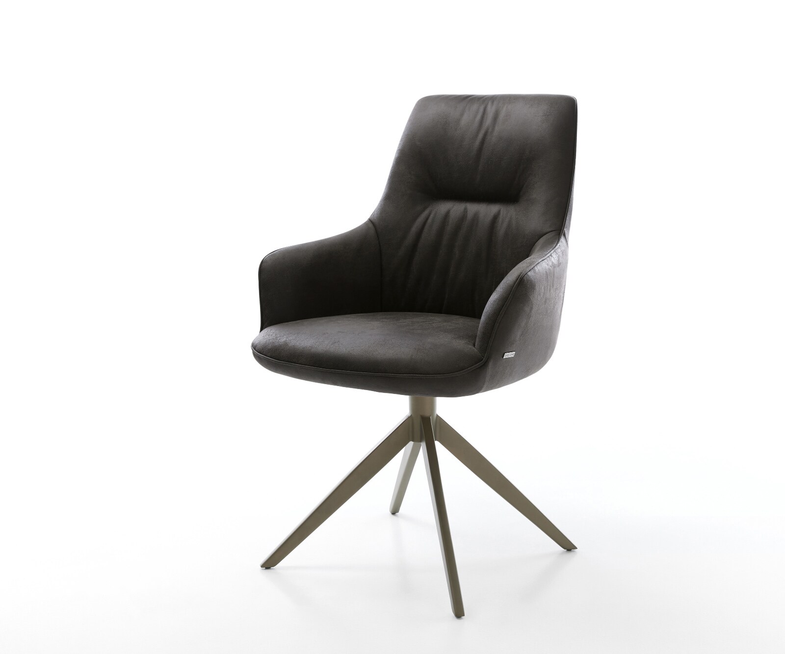 Drehstuhl Zelia-Flex mit Armlehnen Mikrofaser Anthrazit Vintage Kreuzgestell breit Effektfinish Titan 360° drehbar Wippfunktion Taschenfederkern 1