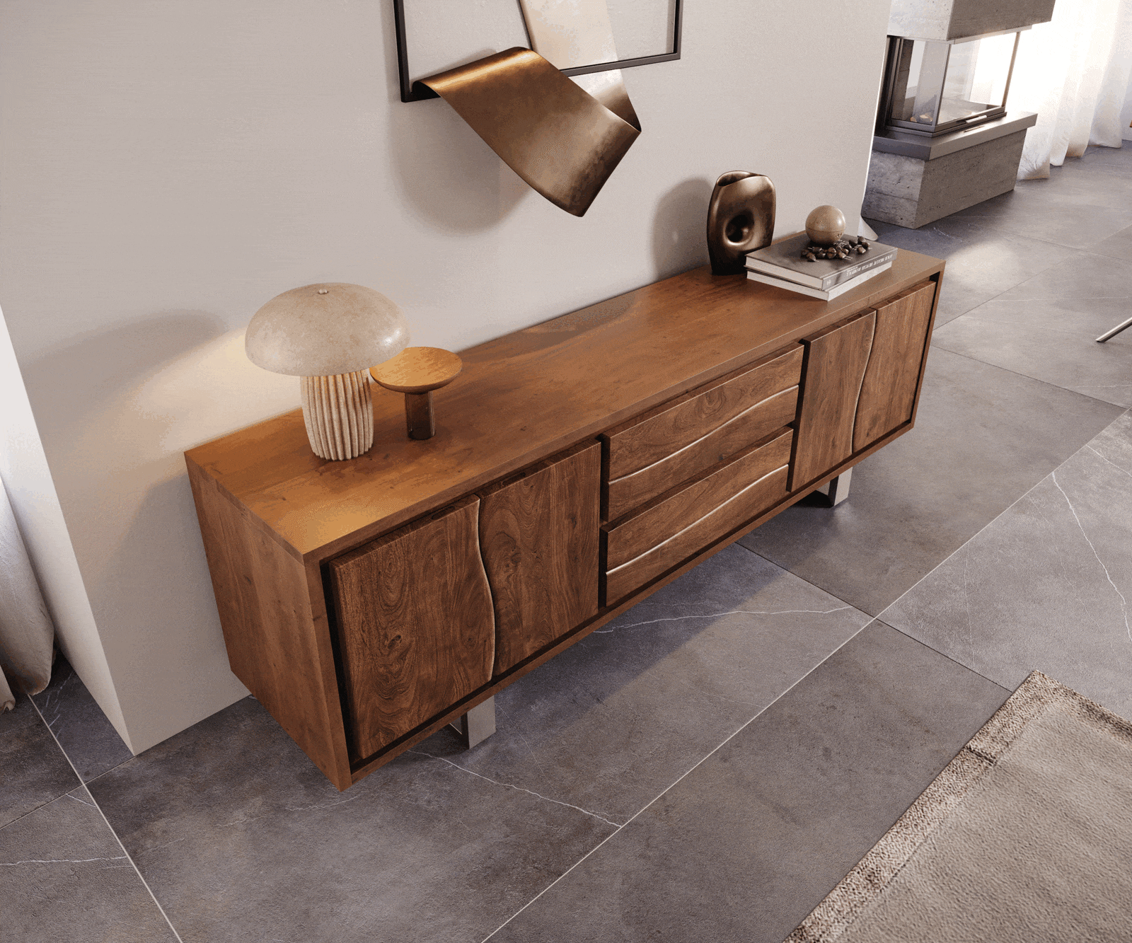 Lowboard Live-Edge 200 cm Akazie Braun 4 Türen 2 Schübe 3 Lowboard Live-Edge 200 cm Akazie Braun 4 Türen 2 Schübe 3