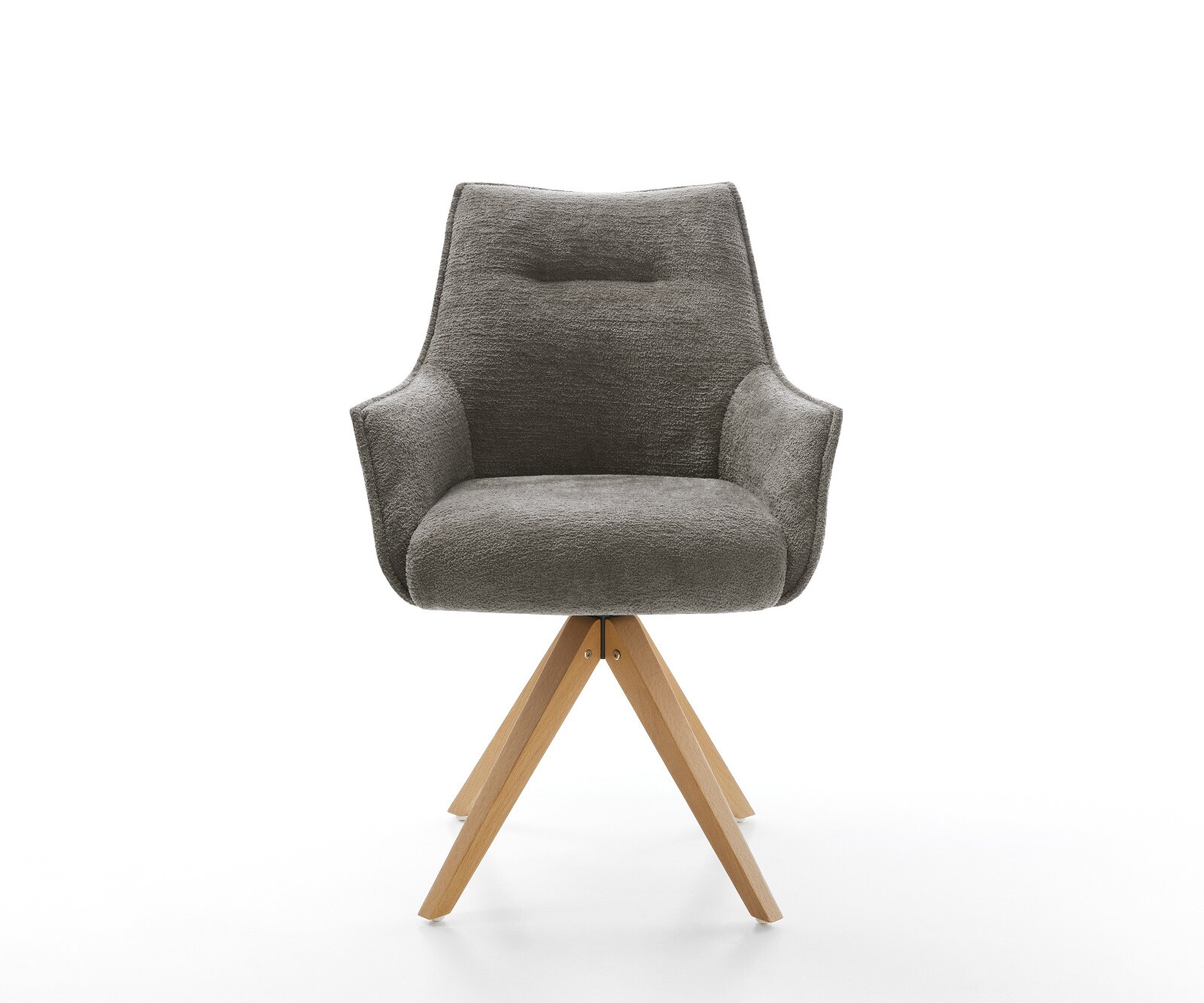 Drehstuhl Alja-Flex mit Armlehnen Bouclé Soft Schlamm Holzgestell kantig Natur 180° drehbar Taschenfederkern 2