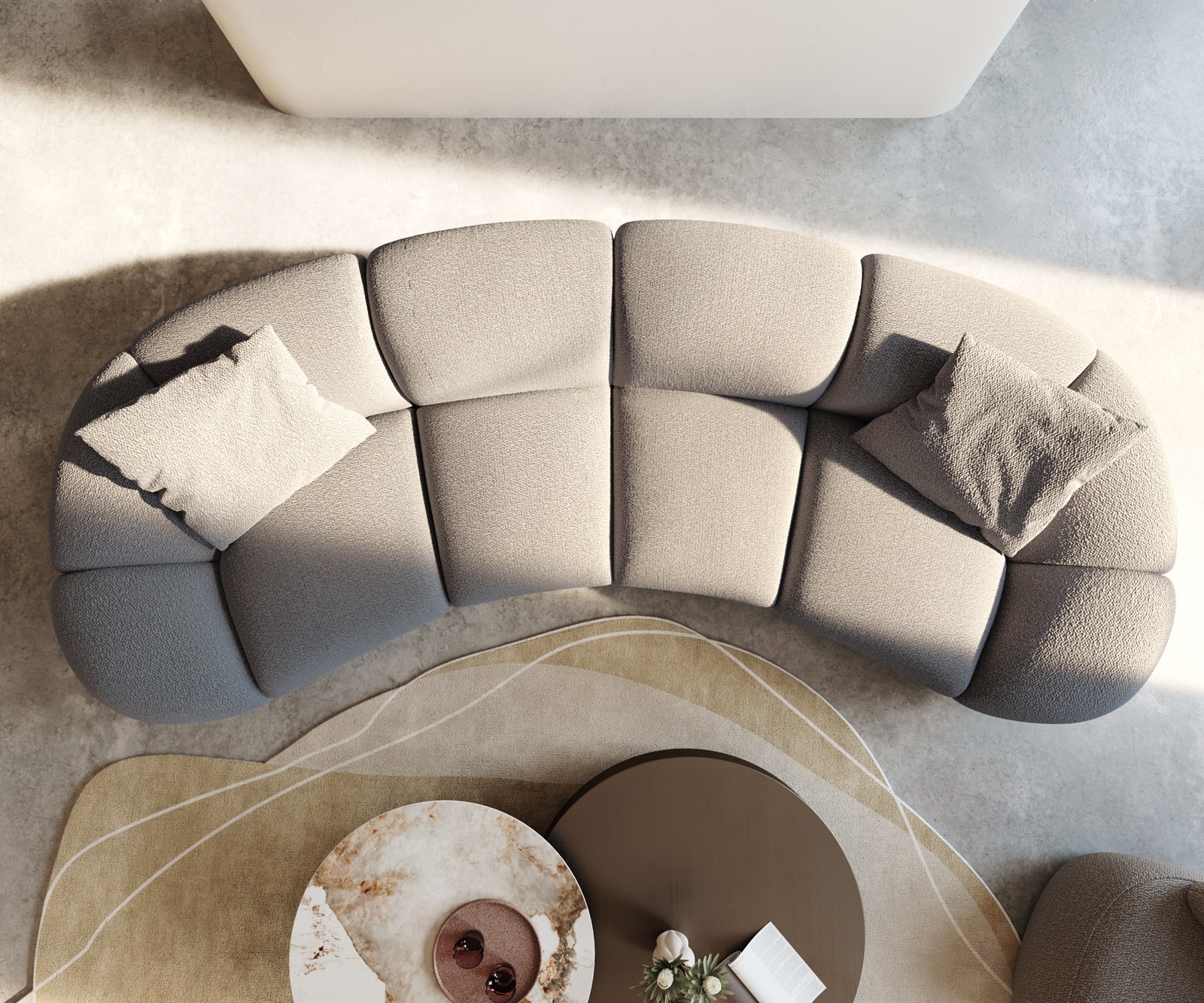 Grand canapé Lunna 360x175 cm Bouclé gris argenté 2 coussins 4 Grand canapé Lunna 360x175 cm Bouclé gris argenté 2 coussins 4