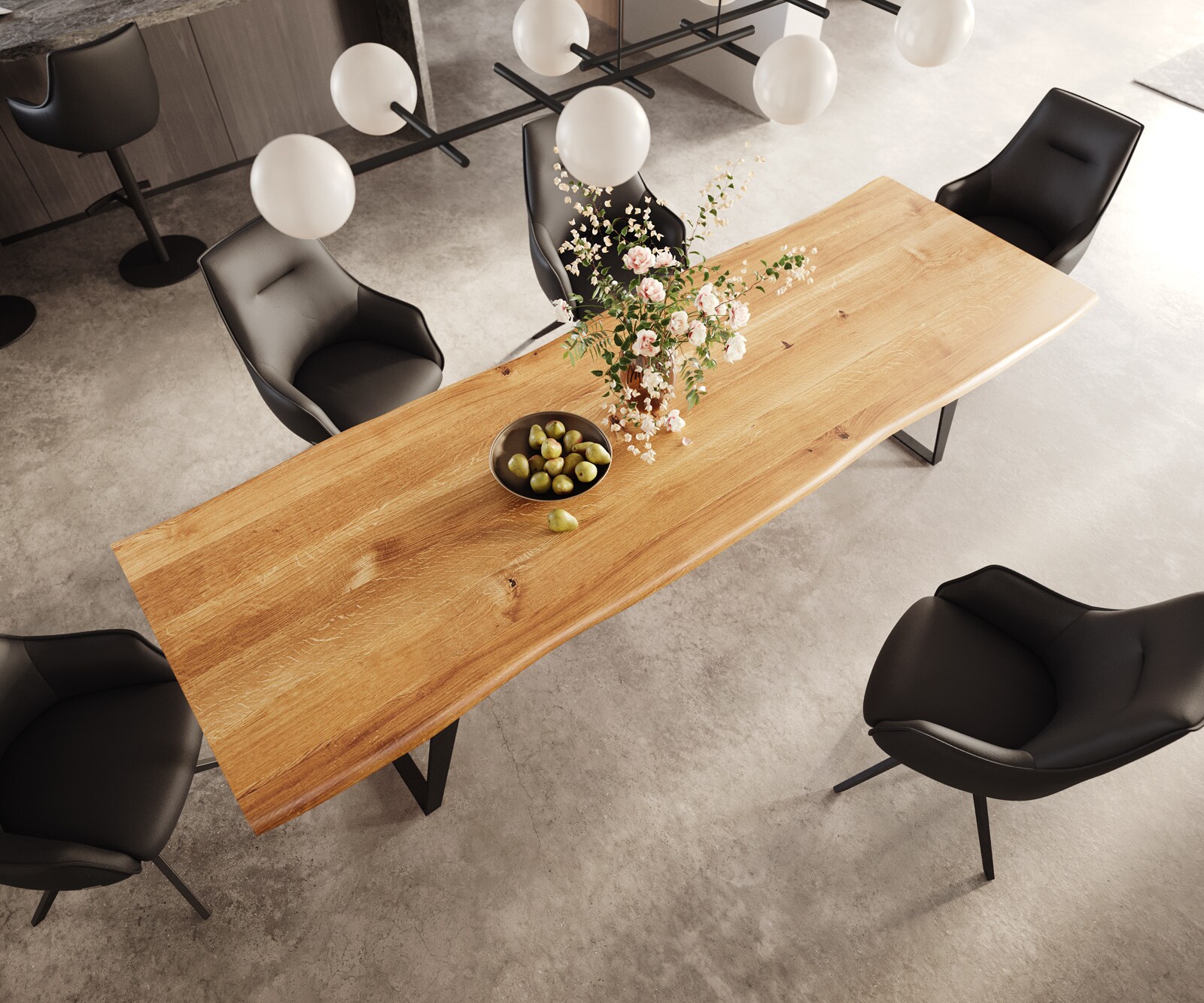 Table à manger Edge 300x100x4 chêne naturee métal incliné noir Live-Edge 4
