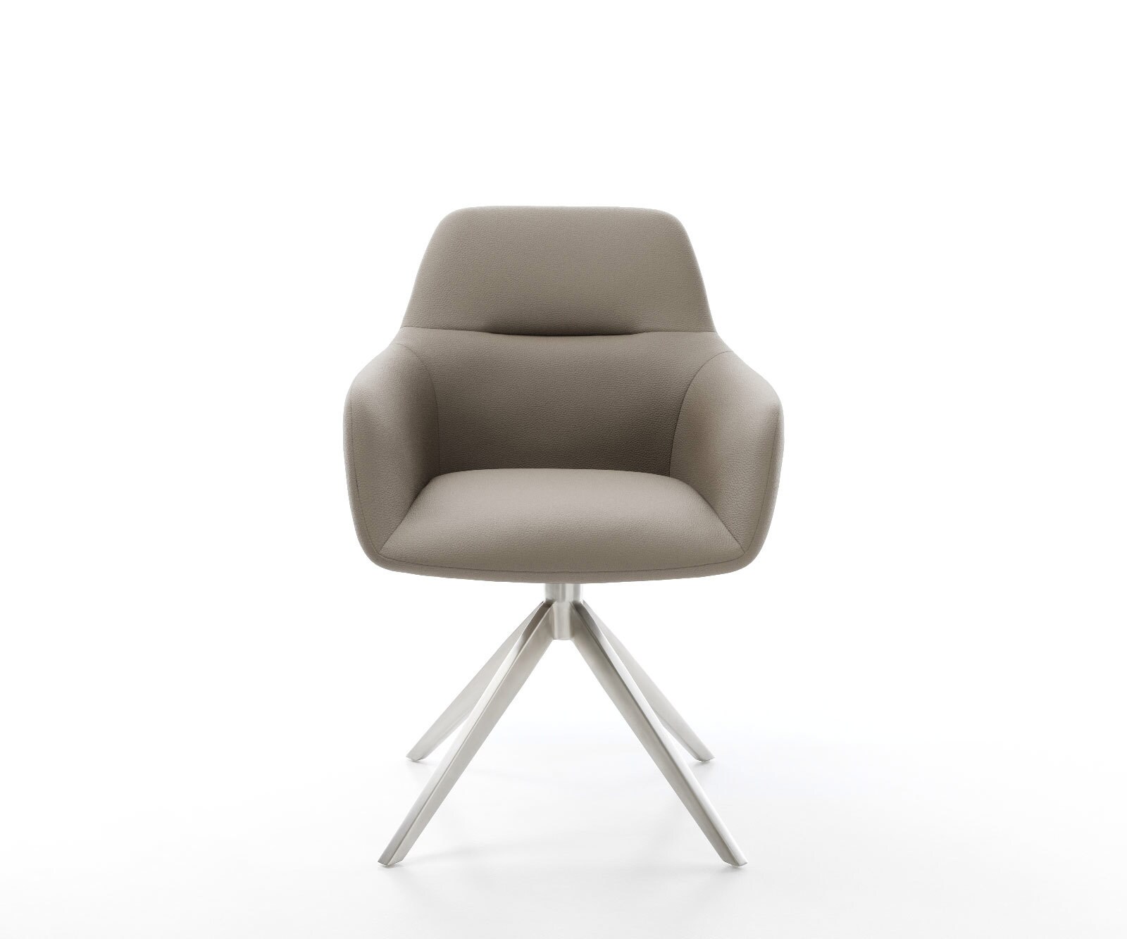 Chaise-pivotante Pejo-Flex cuir de vache couleur boue pied croisé large acier inoxydable brossé pivotement sur 360° fonction bascule ressorts ensachés 1