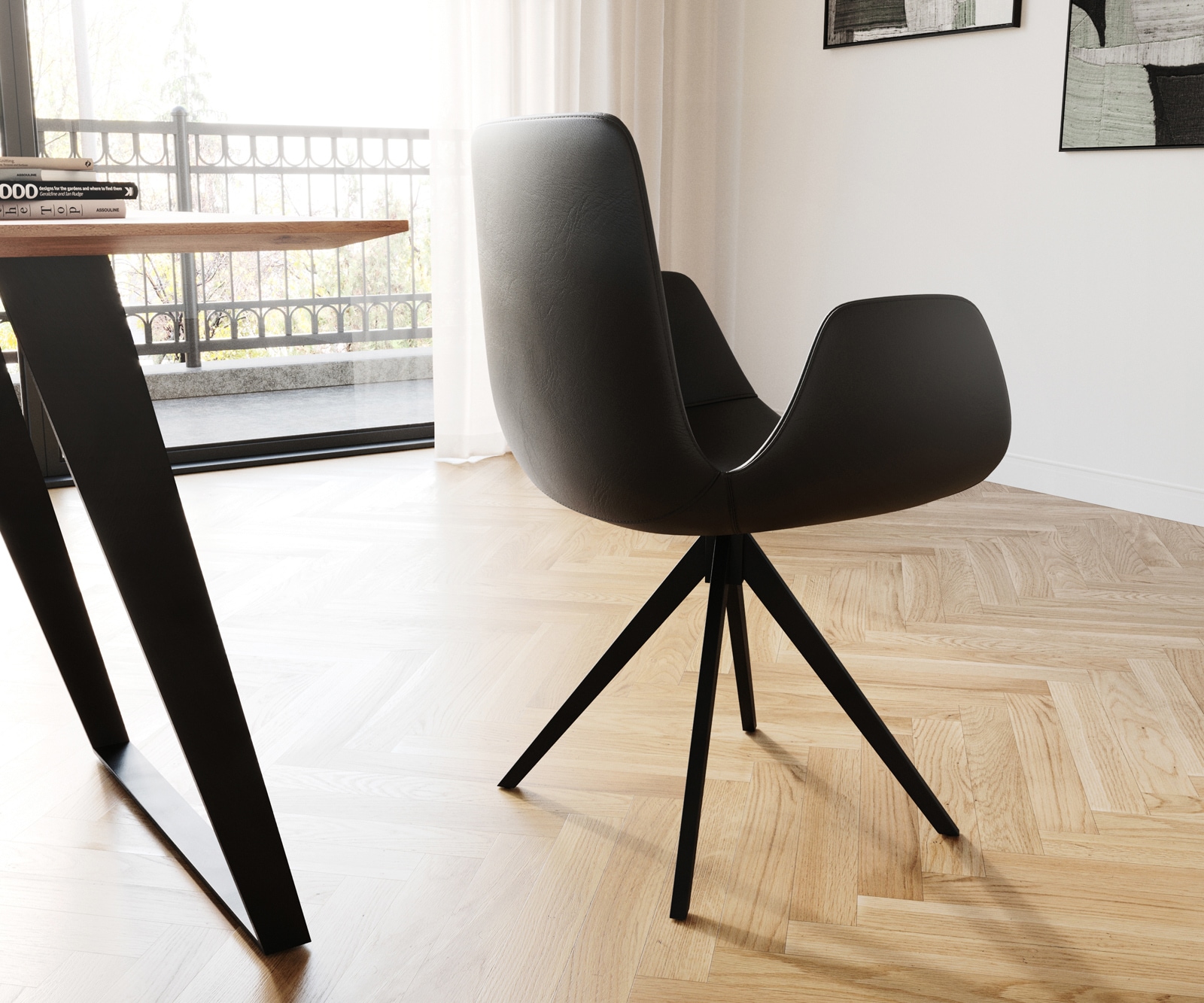 Esszimmerstuhl Ilia-Flex mit Armlehnen Echt-Leder Schwarz Kreuzgestell kantig Schwarz 4 Esszimmerstuhl Ilia-Flex mit Armlehnen Echt-Leder Schwarz Kreuzgestell kantig Schwarz 4