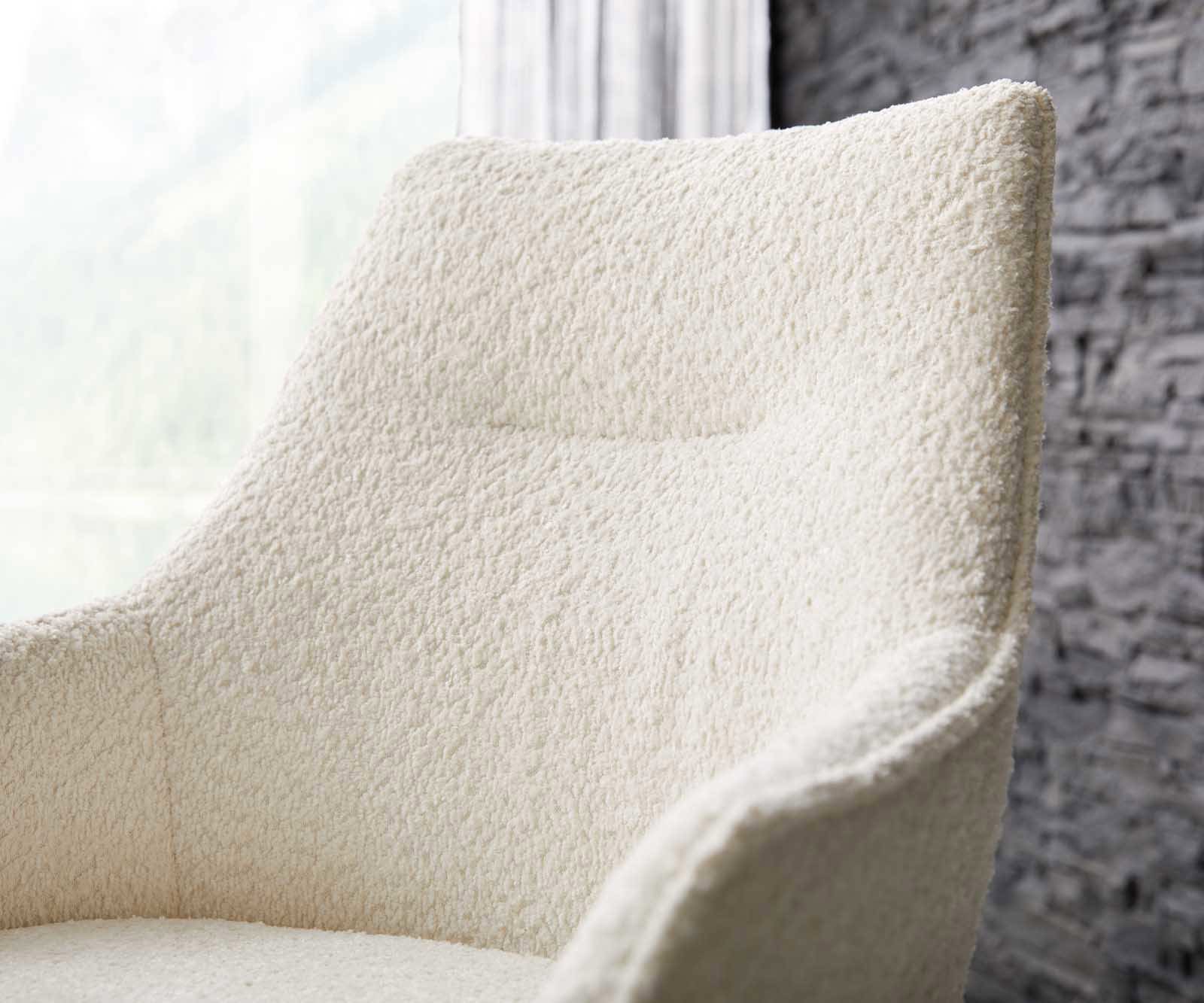 Drehstuhl Alja-Flex mit Armlehnen Bouclé Weiß Kreuzgestell breit Schwarz 360° drehbar Taschenfederkern 3 Drehstuhl Alja-Flex mit Armlehnen Bouclé Weiß Kreuzgestell breit Schwarz 360° drehbar Taschenfederkern 3