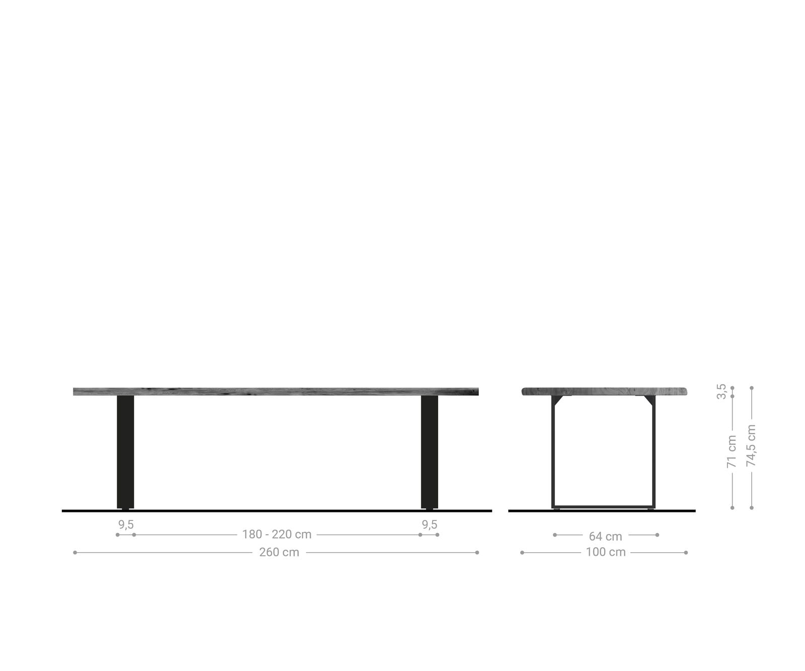 Esstisch Edge 260x100 Akazie Platin Edelstahl Schmal Live-Edge 6 Esstisch Edge 260x100 Akazie Platin Edelstahl Schmal Live-Edge 6