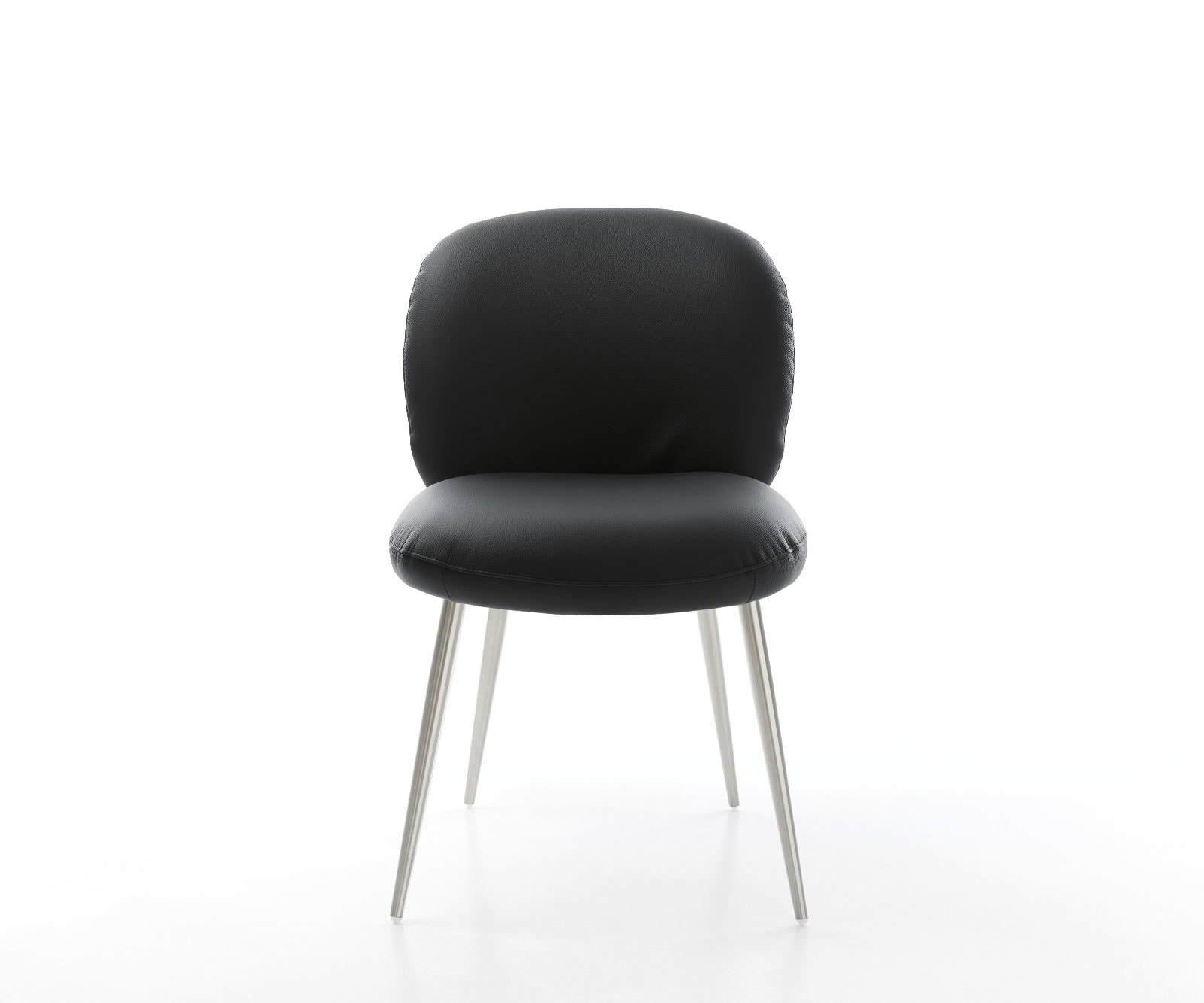 Chaise-de-salle-à-manger Nube-Flex cuir de vache noir 4 pieds coniques acier inoxydable brossé ressorts ensachés 1 Chaise-de-salle-à-manger Nube-Flex cuir de vache noir 4 pieds coniques acier inoxydable brossé ressorts ensachés 1